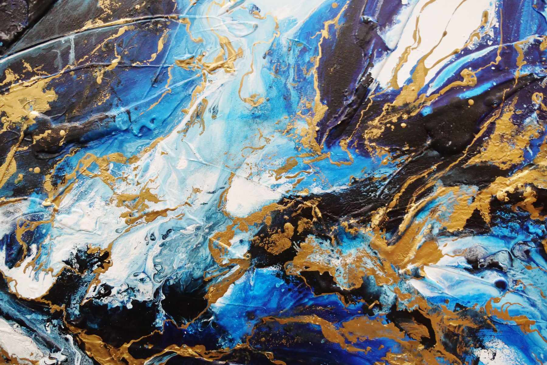 Golden Sapphire 190cm x 100cm Blue Gold Textured Abstract Painting (SOLD)