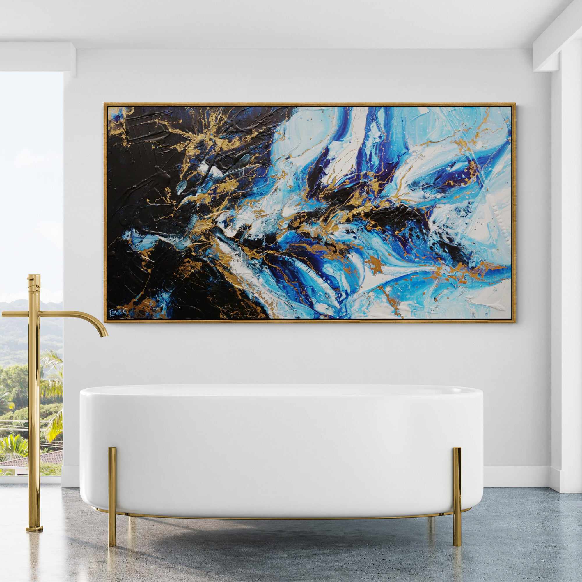 Golden Sapphire 190cm x 100cm Blue Gold Textured Abstract Painting (SOLD)-Abstract-[Franko_Artist]-[Australian_artist]-[Gold_Coast]-[Brisbane]-[modern]-[contemporary]-[original]-[Large_artwork]-[The_Block]-[Dream_Homes]-[ideas]-[Grand_Designs]-[Art_Lover]-Franklin Art Studio