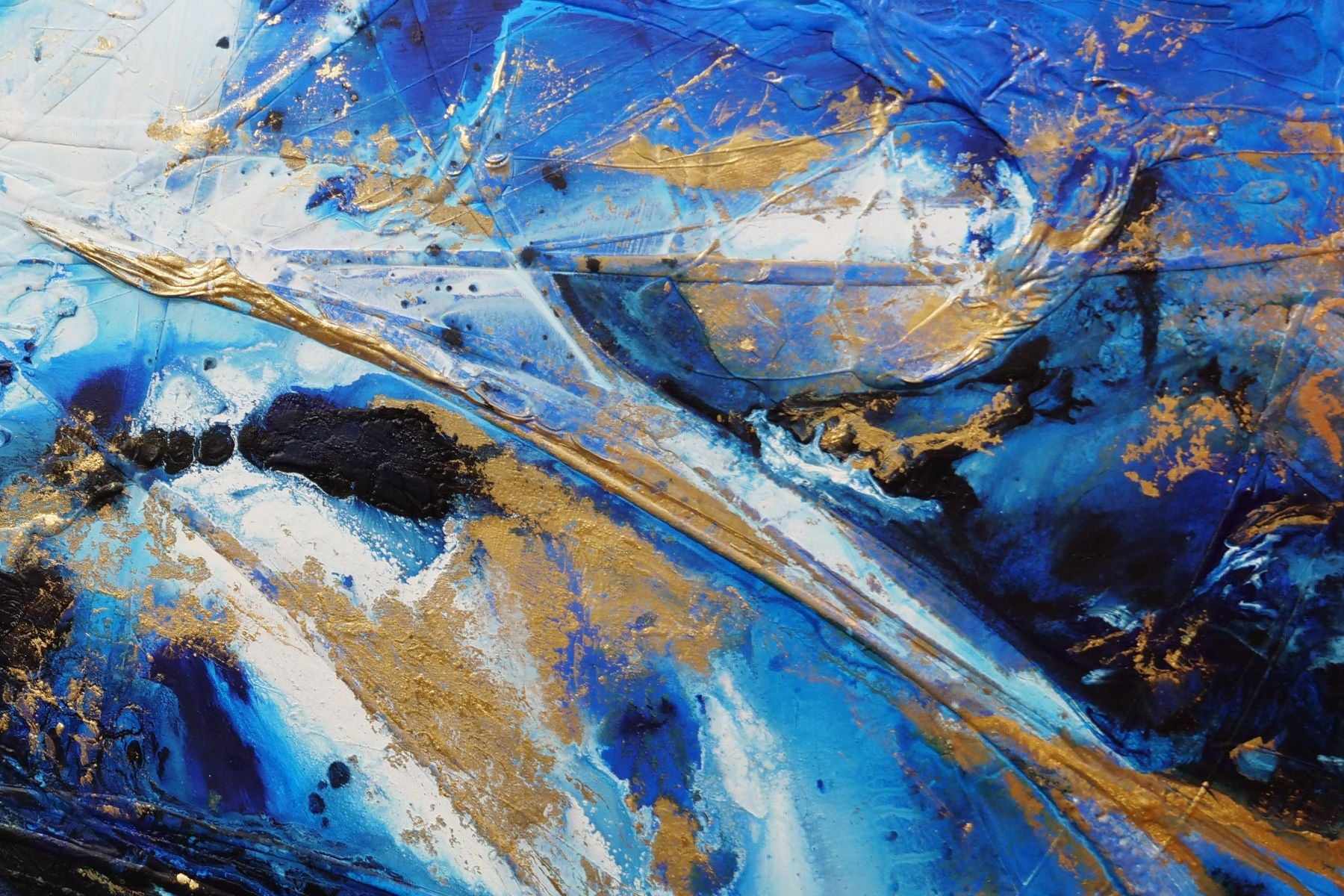 Golden Sapphire 200cm x 120cm Blue Gold White Textured Abstract Painting (SOLD)-Abstract-[Franko]-[Artist]-[Australia]-[Painting]-Franklin Art Studio