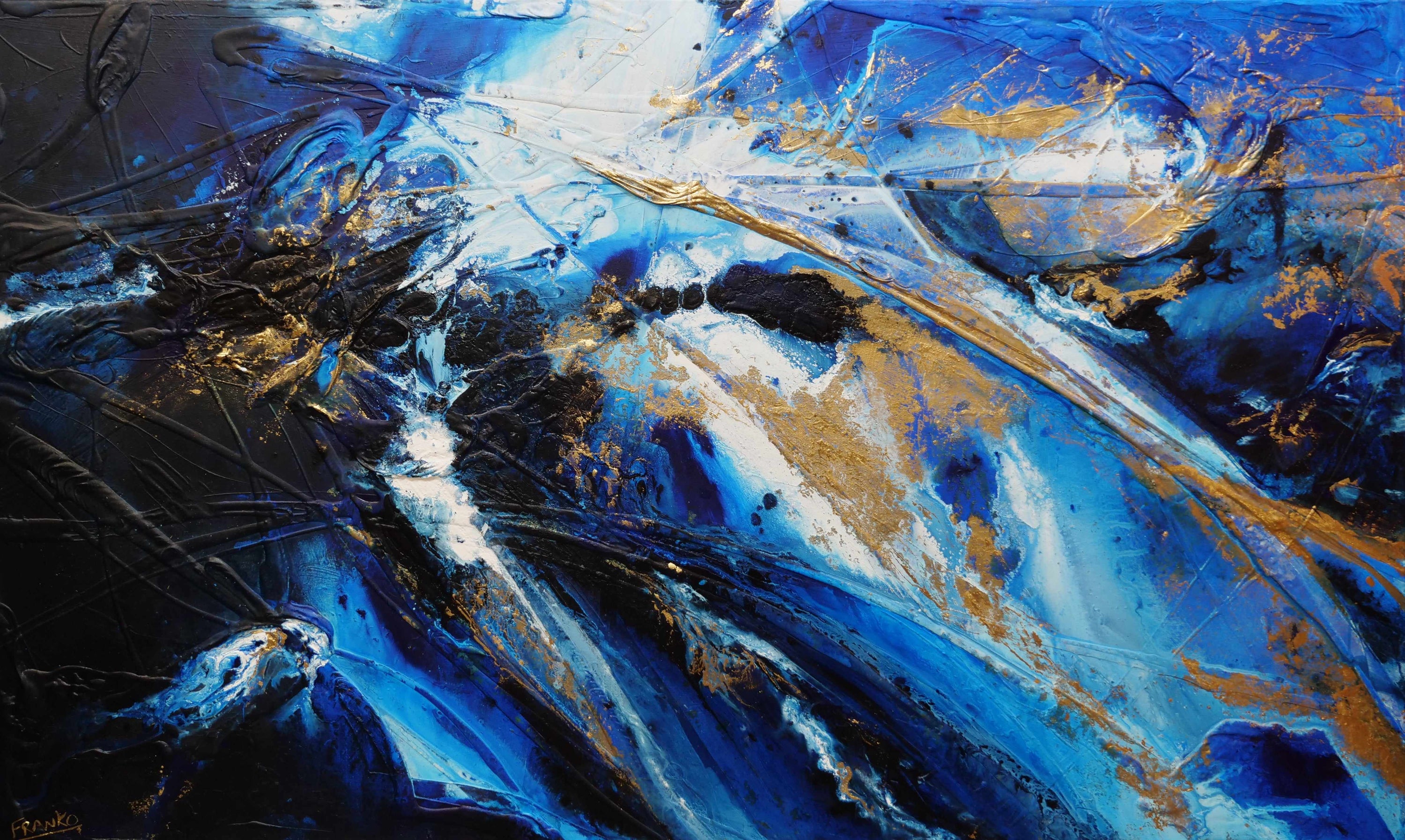 Golden Sapphire 200cm x 120cm Blue Gold White Textured Abstract Painting (SOLD)-Abstract-[Franko_Artist]-[Australian_artist]-[Gold_Coast]-[Brisbane]-[modern]-[contemporary]-[original]-[Large_artwork]-Franklin Art Studio