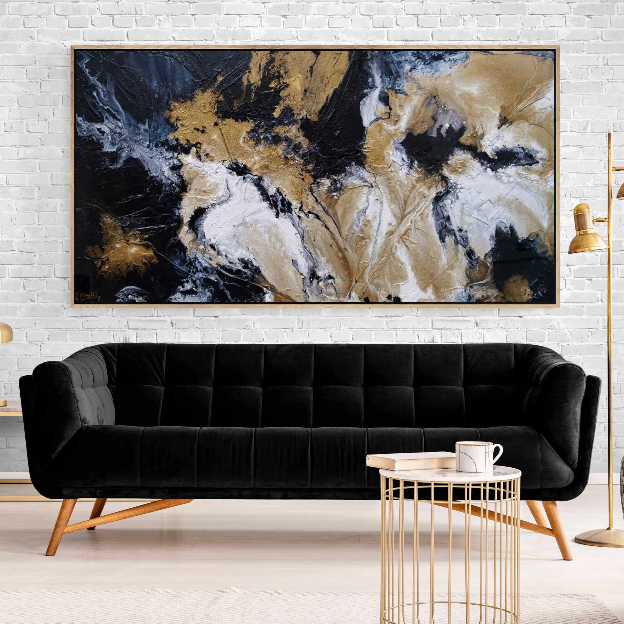 Golden Saturation 190cm x 100cm Black Gold White Textured Abstract Painting (SOLD)-Abstract-[Franko]-[Australian]-[Popular]-[Best Selling]-Franklin Art Studio