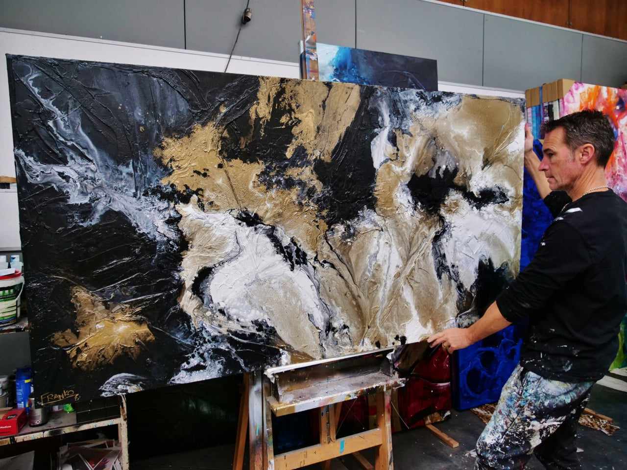 update alt-text with template Golden Saturation 190cm x 100cm Black Gold White Textured Abstract Painting (SOLD)-Abstract-[Franko_Artist]-[The_Block]-[Dream_Homes]-[ideas]- [Grand_Designs]-Franklin Art Studio