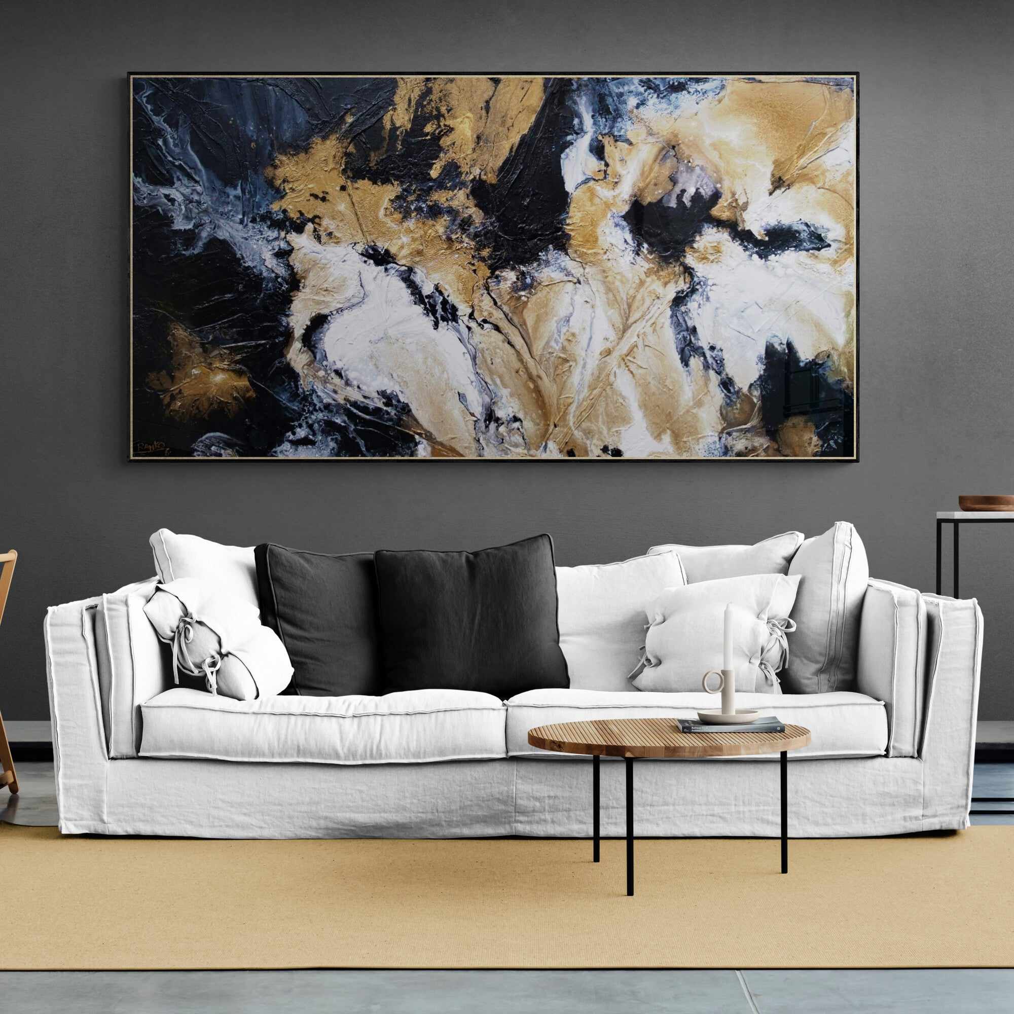 Golden Saturation 190cm x 100cm Black Gold White Textured Abstract Painting (SOLD)-Abstract-[Franko]-[Artist]-[Australia]-[Painting]-Franklin Art Studio