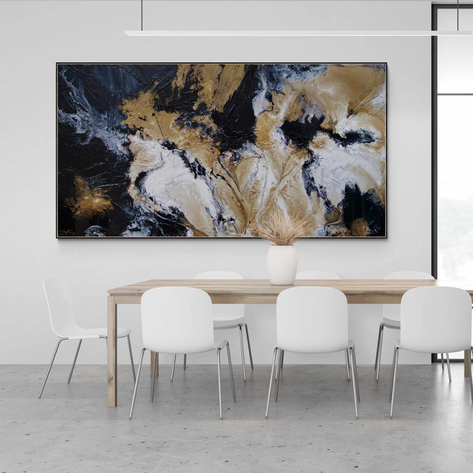 Golden Saturation 190cm x 100cm Black Gold White Textured Abstract Painting (SOLD)-Abstract-[Franko_Artist]-[Australian_artist]-[Gold_Coast]-[Brisbane]-[modern]-[contemporary]-[original]-[Large_artwork]-[The_Block]-[Dream_Homes]-[ideas]-[Grand_Designs]-[Art_Lover]-Franklin Art Studio