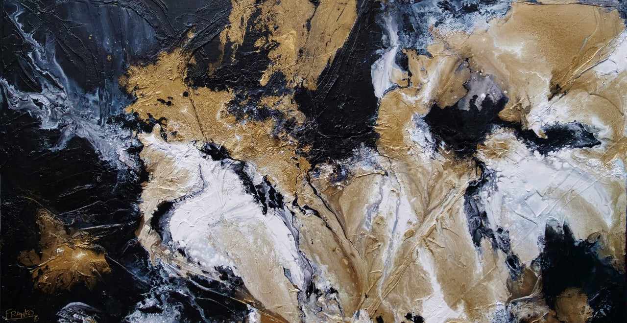 Golden Saturation 190cm x 100cm Black Gold White Textured Abstract Painting (SOLD)-Abstract-[Franko_Artist]-[Australian_artist]-[Gold_Coast]-[Brisbane]-[modern]-[contemporary]-[original]-[Large_artwork]-Franklin Art Studio