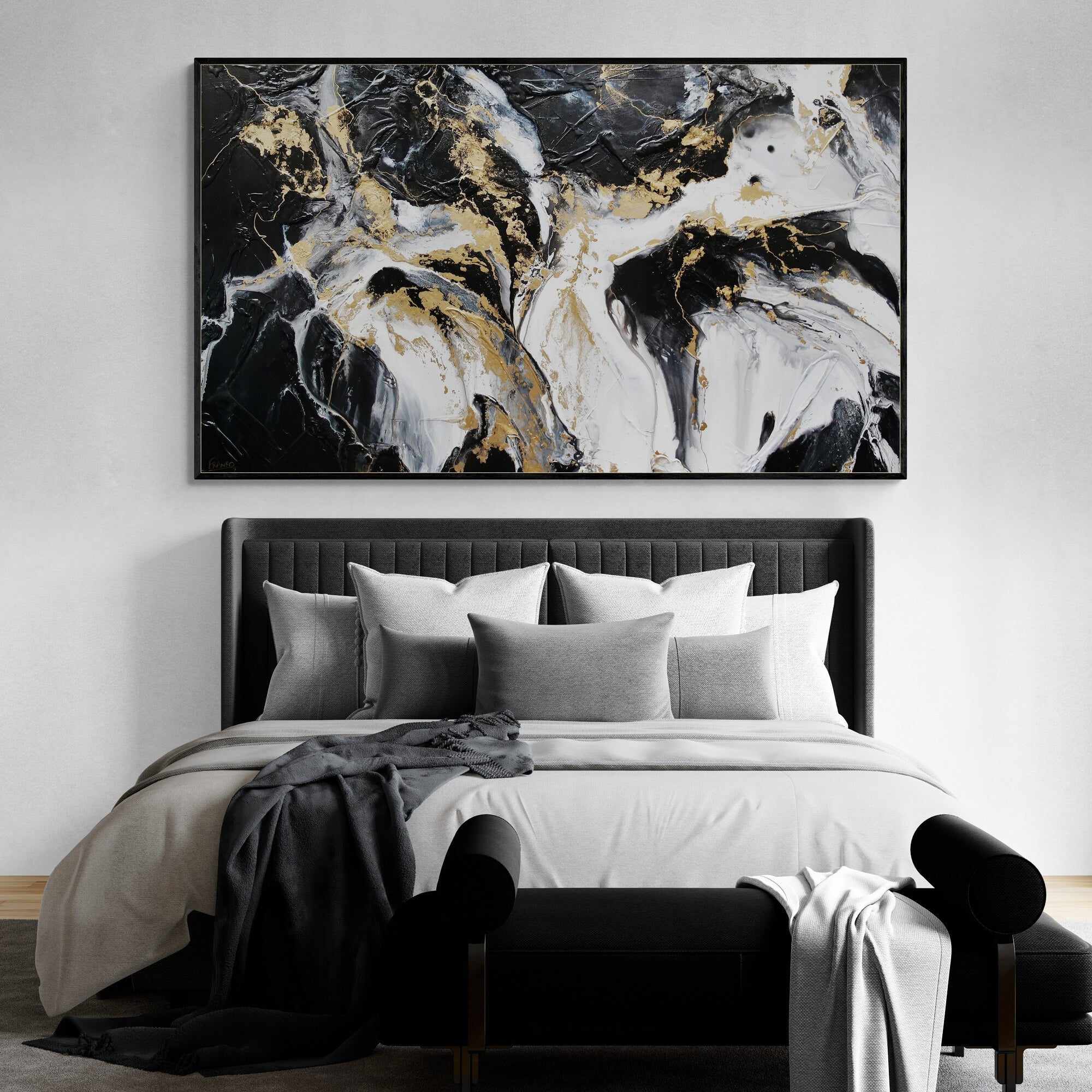 Golden Silk 200cm x 120cm Black White Gold Textured Abstract Painting (SOLD)-Abstract-[Franko_Artist]-[Australian_artist]-[Gold_Coast]-[Brisbane]-[modern]-[contemporary]-[original]-[Large_artwork]-[The_Block]-[Dream_Homes]-[ideas]-[Grand_Designs]-[Art_Lover]-Franklin Art Studio
