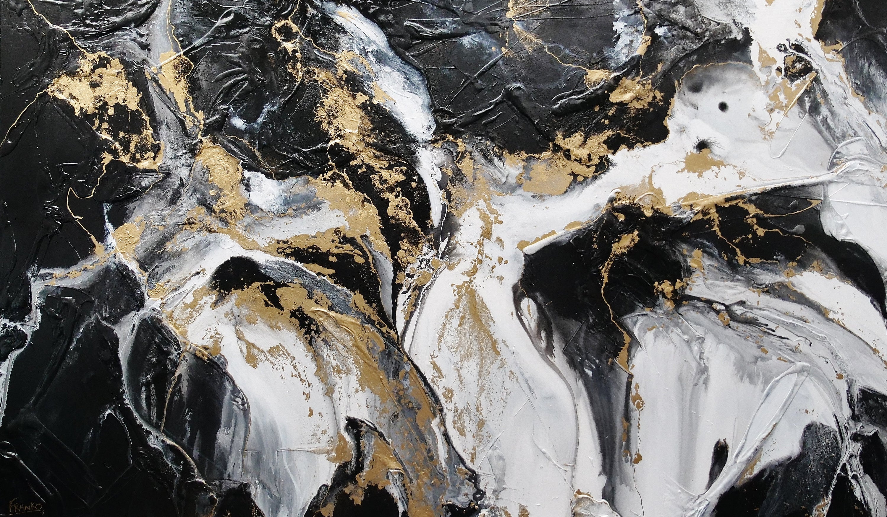 Golden Silk 200cm x 120cm Black White Gold Textured Abstract Painting (SOLD)-Abstract-[Franko_Artist]-[Australian_artist]-[Gold_Coast]-[Brisbane]-[modern]-[contemporary]-[original]-[Large_artwork]-Franklin Art Studio