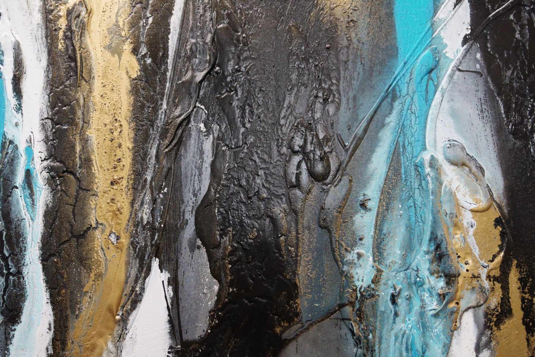 Golden Teal 190cm x 100cm Black Teal Gold Textured Abstract Painting (SOLD)