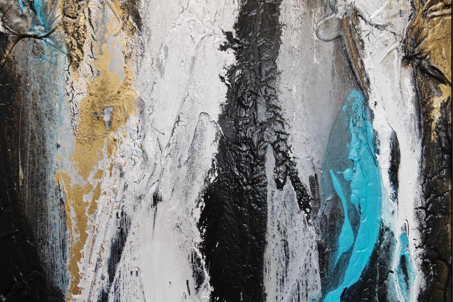 Golden Teal 190cm x 100cm Black Teal Gold Textured Abstract Painting (SOLD)