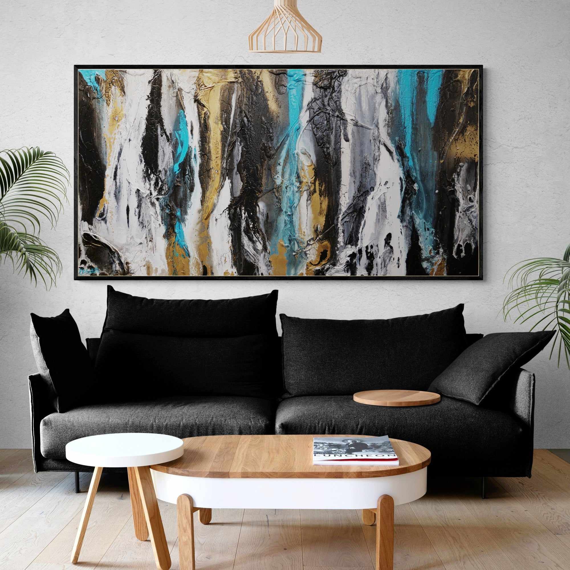 Golden Teal 190cm x 100cm Black Teal Gold Textured Abstract Painting (SOLD)-Abstract-[Franko_Artist]-[Australian_artist]-[Gold_Coast]-[Brisbane]-[modern]-[contemporary]-[original]-[Large_artwork]-[The_Block]-[Dream_Homes]-[ideas]-[Grand_Designs]-[Art_Lover]-Franklin Art Studio