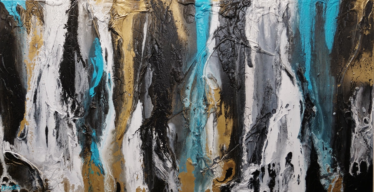Golden Teal 190cm x 100cm Black Teal Gold Textured Abstract Painting (SOLD)-Abstract-[Franko_Artist]-[Australian_artist]-[Gold_Coast]-[Brisbane]-[modern]-[contemporary]-[original]-[Large_artwork]-Franklin Art Studio