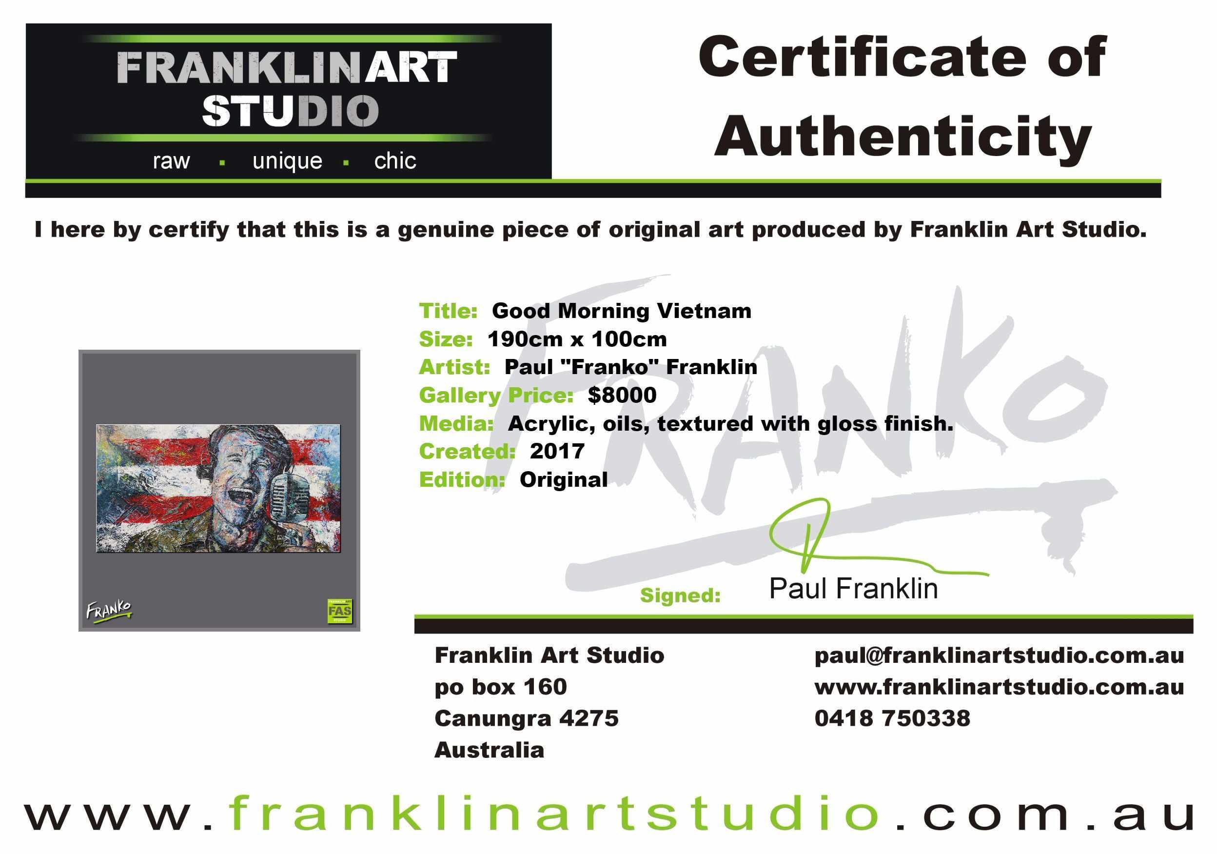 Good Morning Vietnam 190cm x 100cm Robin Williams Painting (SOLD)-abstract realism-[Franko_Artist]-[The_Block]-[Dream_Homes]-[ideas]- [Grand_Designs]-Franklin Art Studio