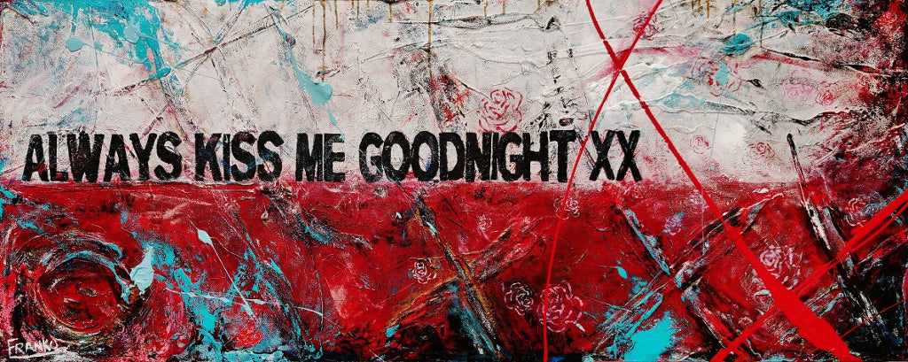 Goodnight Kisses 200cm x 80cm Always Kiss Me Goodnight Textured Urban Pop Art Painting (SOLD)-Urban Pop Art-[Franko_Artist]-[Australian_artist]-[Gold_Coast]-[Brisbane]-[modern]-[contemporary]-[original]-[Large_artwork]-Franklin Art Studio