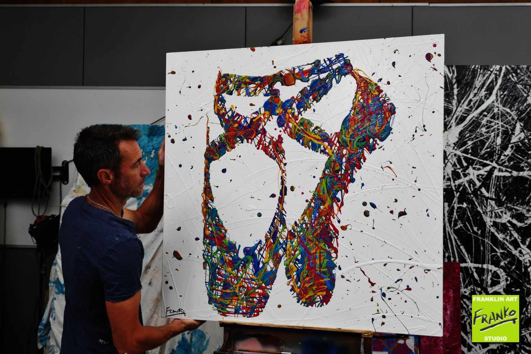Goody Two Shoes 100cm x 100cm Ballerina Shoes Textured Urban Pop Art Painting (SOLD)-urban pop-[Franko_Artist]-[The_Block]-[Dream_Homes]-[ideas]-[Grand_Designs]-[Art_Lover]-Franklin Art Studio