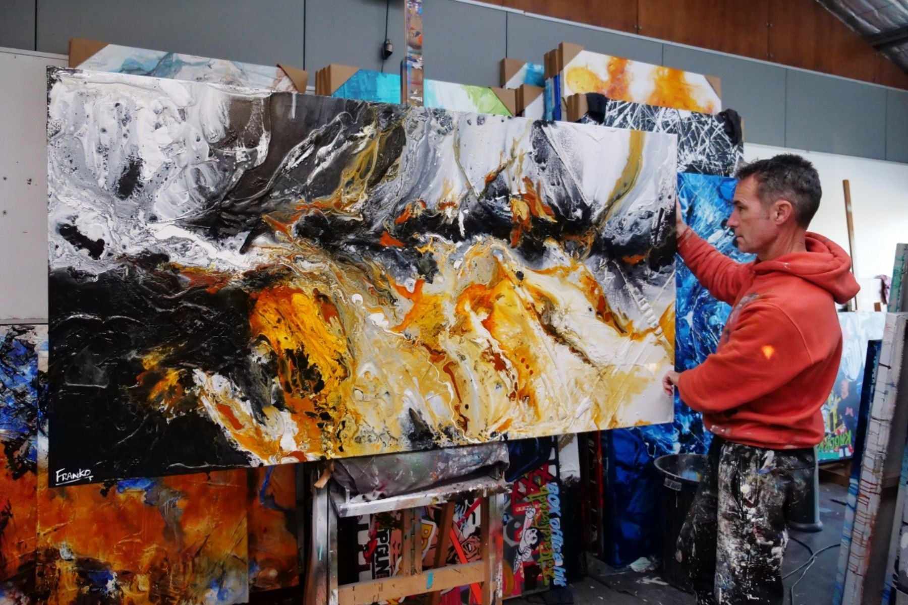 Granite Sienna 190cm x 100cm Black Sienna Textured Abstract Painting (SOLD)-Abstract-[Franko_Artist]-[The_Block]-[Dream_Homes]-[ideas]-[Grand_Designs]-[Art_Lover]-Franklin Art Studio