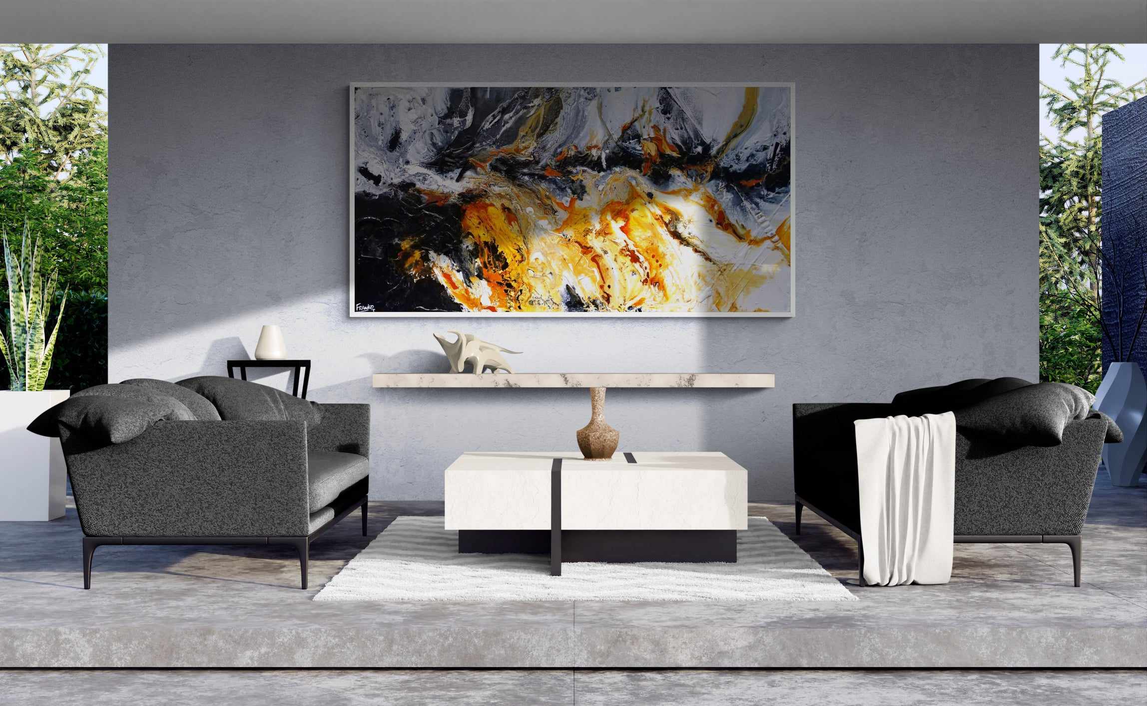 Granite Sienna 190cm x 100cm Black Sienna Textured Abstract Painting (SOLD)-Abstract-[Franko]-[Artist]-[Australia]-[Painting]-Franklin Art Studio