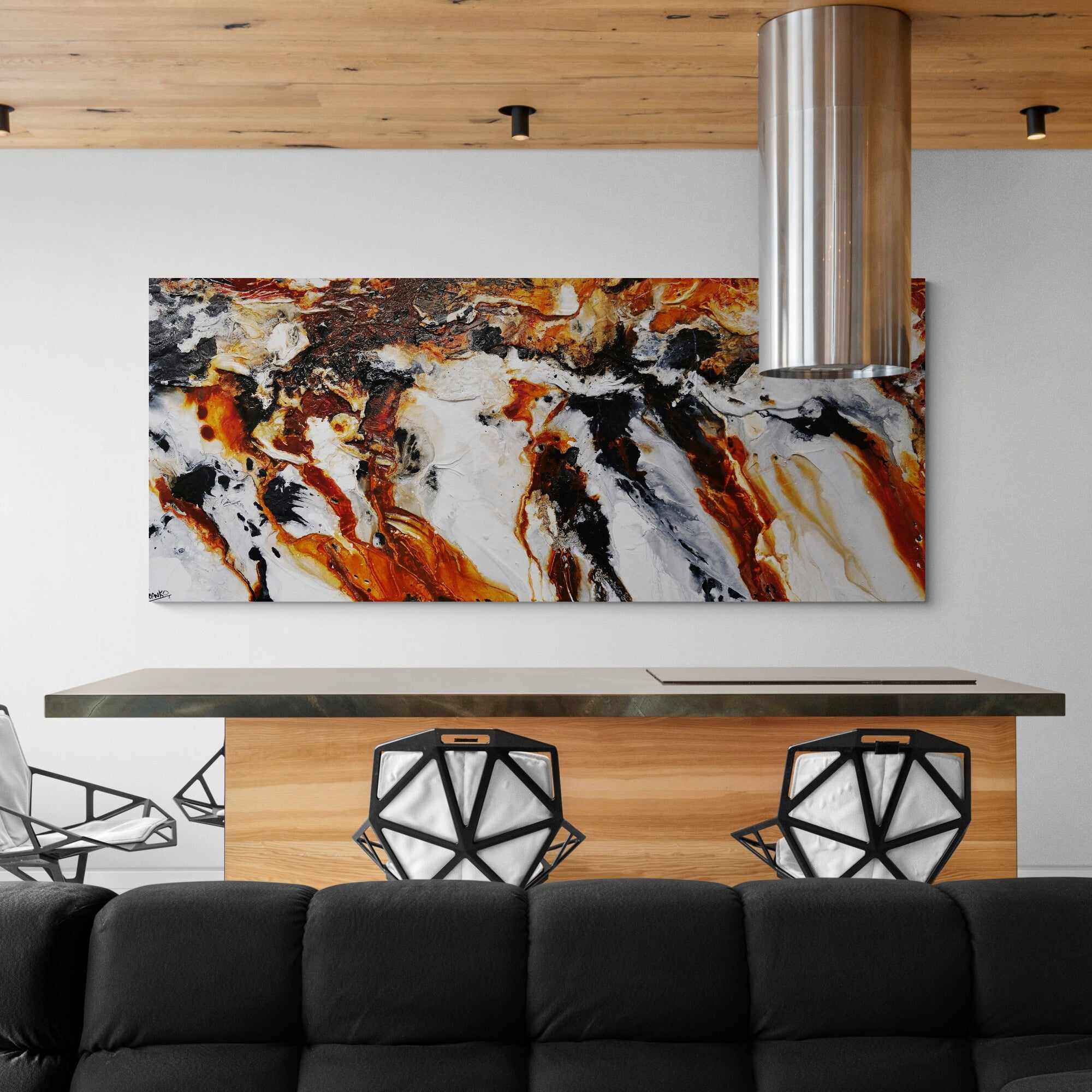 Granite and Rust 240cm x 100cm Rust Black White Textured Abstract Painting (SOLD)-Abstract-[Franko_Artist]-[The_Block]-[Dream_Homes]-[ideas]- [Grand_Designs]-Franklin Art Studio