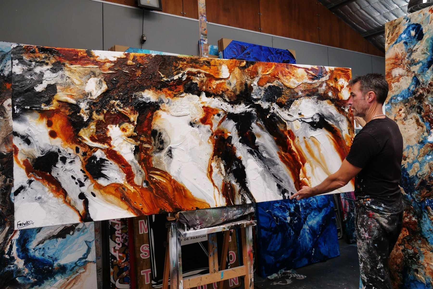 Granite and Rust 240cm x 100cm Rust Black White Textured Abstract Painting (SOLD)-Abstract-[Franko_Artist]-[The_Block]-[Dream_Homes]-[ideas]-[Grand_Designs]-[Art_Lover]-Franklin Art Studio