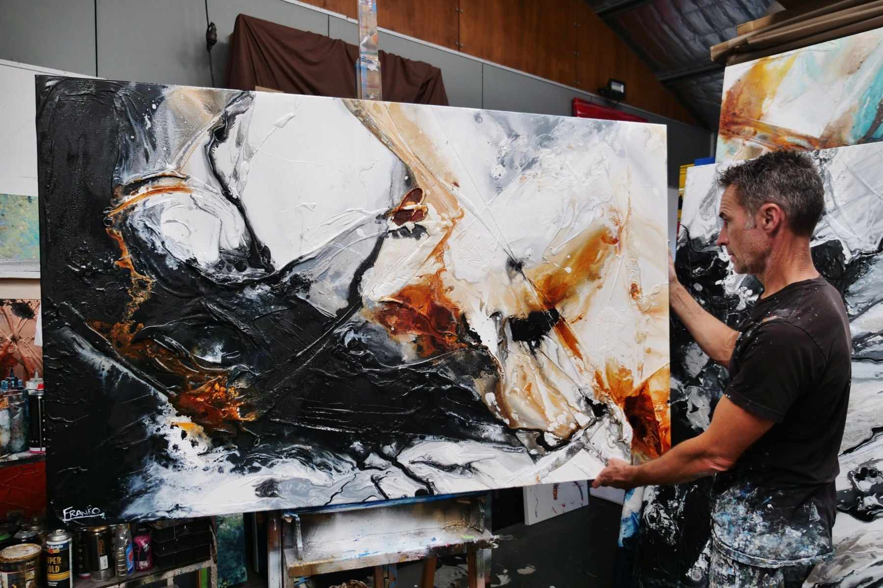 Graphite Oxide 160cm x 100cm Black Oxide White Textured Abstract Painting-Abstract-[Franko]-[Australian]-[Popular]-[Best Selling]-Franklin Art Studio