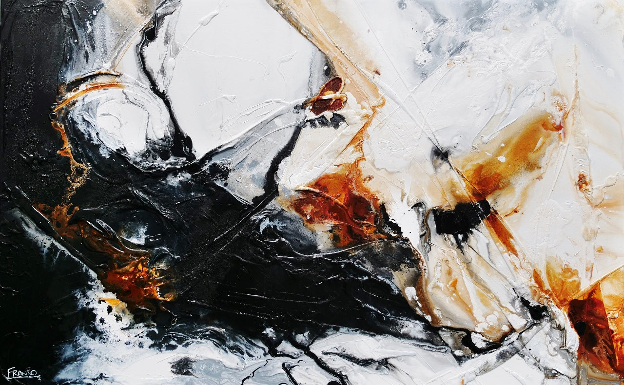 Graphite Oxide 160cm x 100cm Black Oxide White Textured Abstract Painting-Abstract-[Franko_Artist]-[Australian_artist]-[Gold_Coast]-[Brisbane]-[modern]-[contemporary]-[original]-[Large_artwork]-Franklin Art Studio