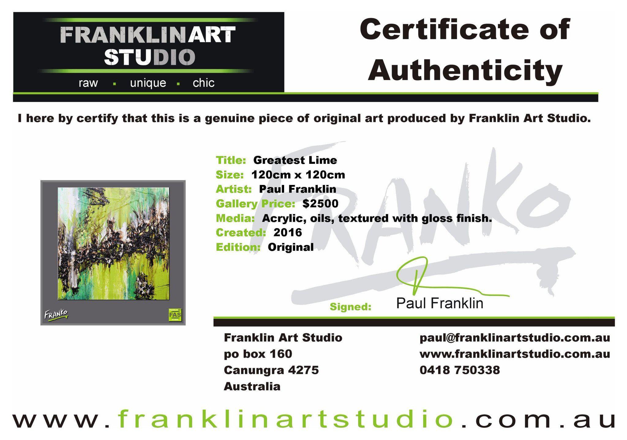 Greatest Lime 120cm x 120cm Green Abstract Painting (SOLD)-abstract-[Franko_Artist]-[The_Block]-[Dream_Homes]-[ideas]-[Grand_Designs]-[Art_Lover]-Franklin Art Studio