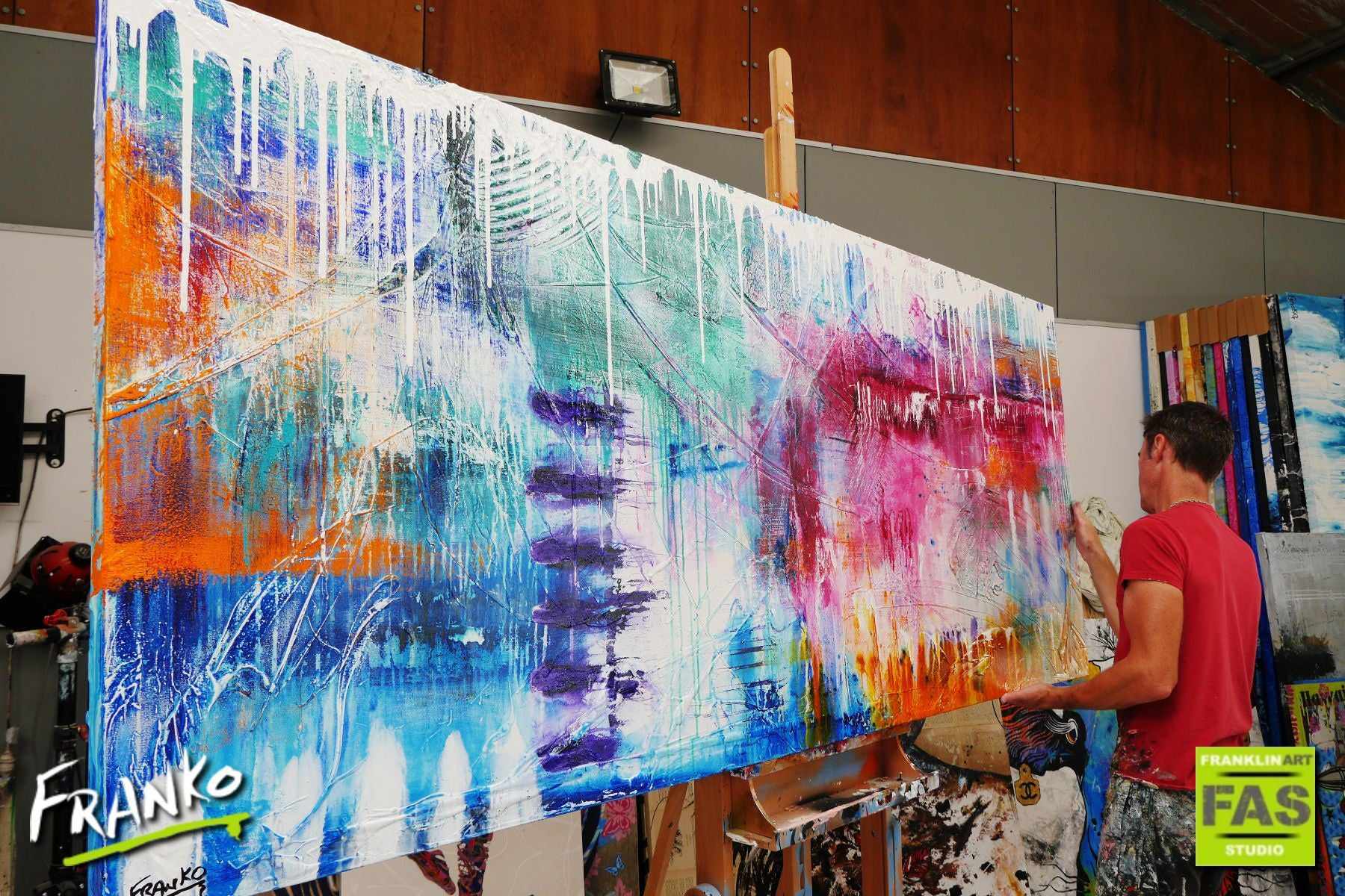 Grunge Class 240cm x 100cm Colourful Abstract Painting (SOLD)-Abstract-[Franko_Artist]-[The_Block]-[Dream_Homes]-[ideas]- [Grand_Designs]-Franklin Art Studio