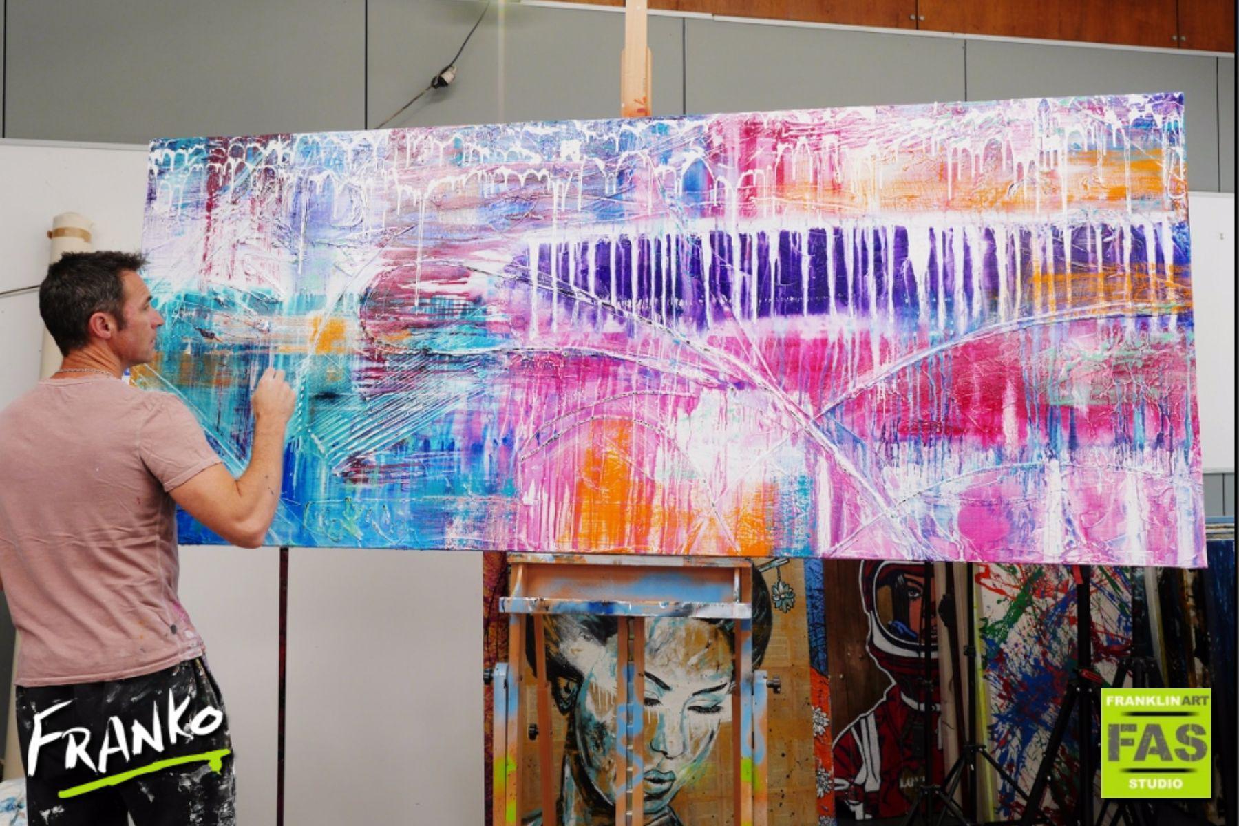 Grunge Monster 240cm x 100cm Pink Purple Blue Abstract Painting (SOLD)-abstract-[Franko_Artist]-[The_Block]-[Dream_Homes]-[ideas]- [Grand_Designs]-Franklin Art Studio