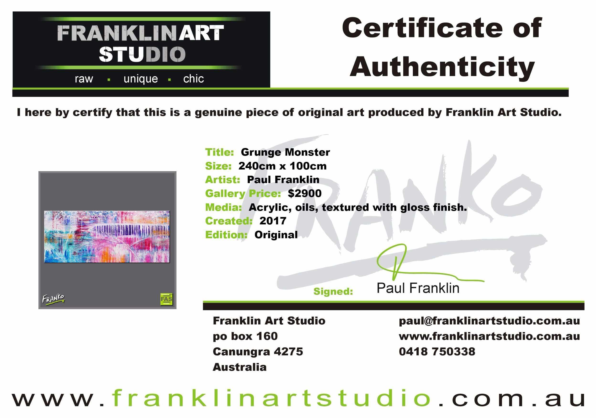Grunge Monster 240cm x 100cm Pink Purple Blue Abstract Painting (SOLD)-abstract-[Franko_Artist]-[The_Block]-[Dream_Homes]-[ideas]-[Grand_Designs]-[Art_Lover]-Franklin Art Studio