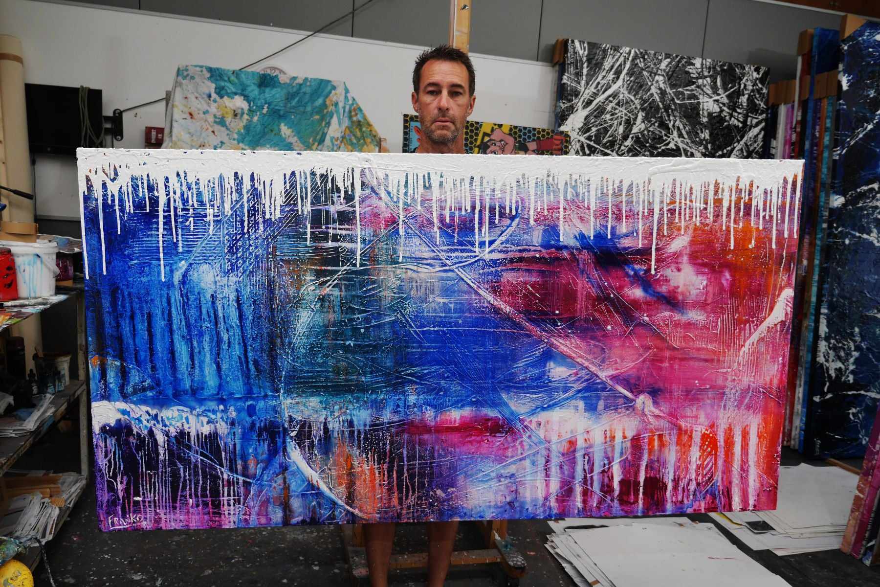 Grunge Riot 190cm x 100cm Colourful Textured Abstract Painting (SOLD)-Abstract-[Franko_Artist]-[The_Block]-[Dream_Homes]-[ideas]- [Grand_Designs]-Franklin Art Studio