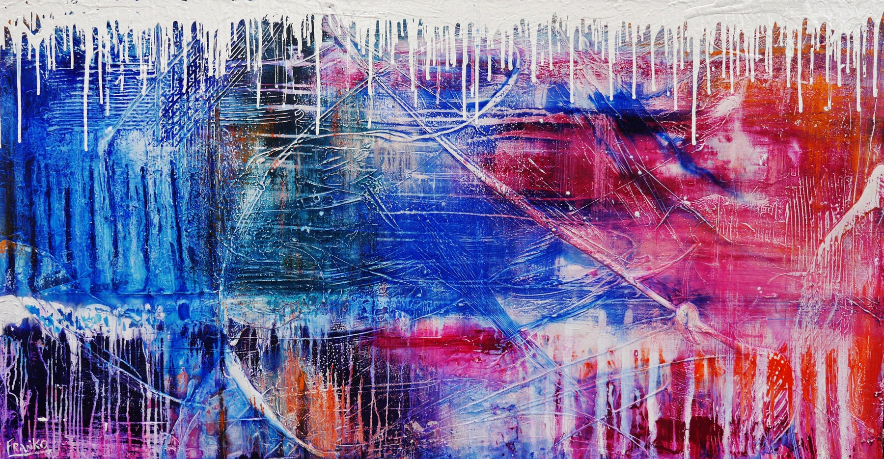 Grunge Riot 190cm x 100cm Colourful Textured Abstract Painting (SOLD)-Abstract-[Franko_Artist]-[Australian_artist]-[Gold_Coast]-[Brisbane]-[modern]-[contemporary]-[original]-[Large_artwork]-Franklin Art Studio