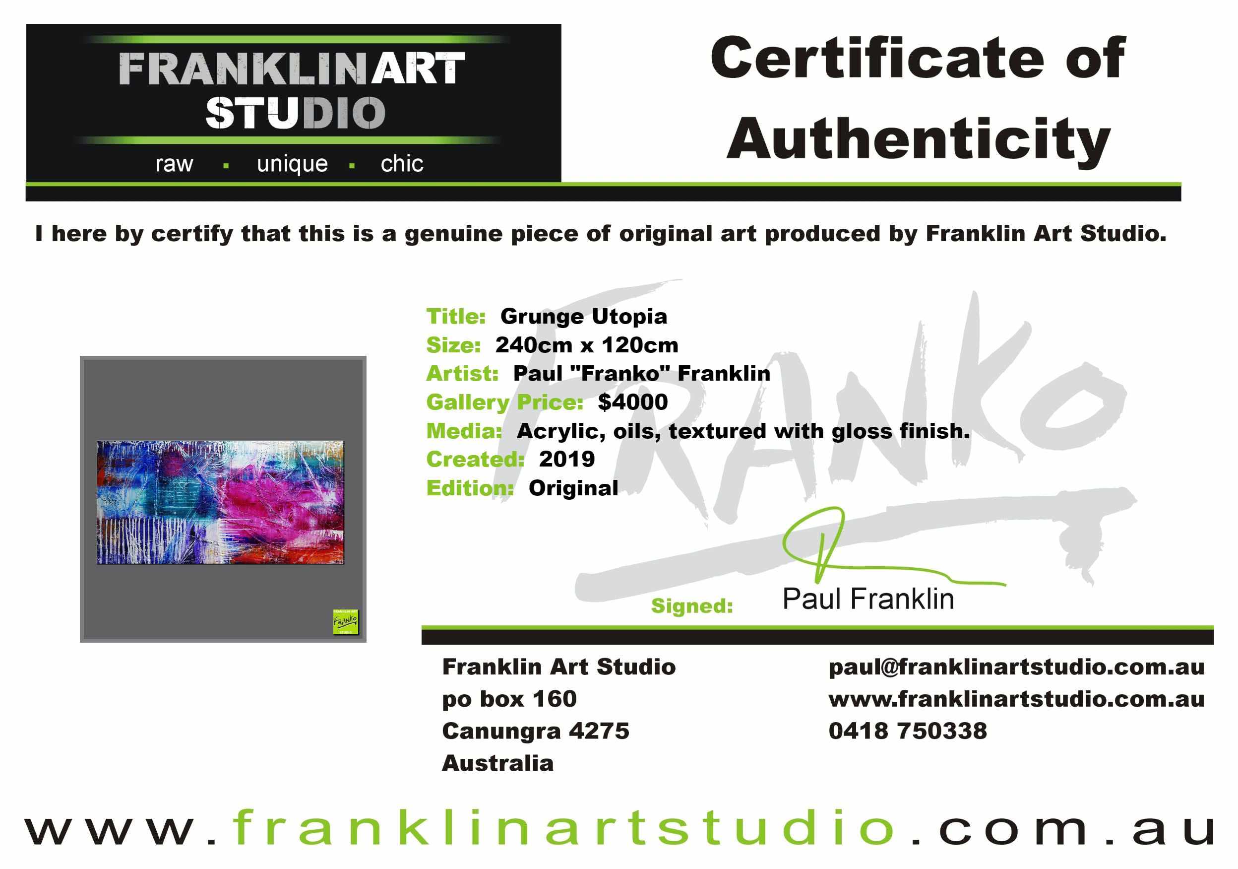 Grunge Utopia 240cm x 120cm Colourful Textured Abstract Painting (SOLD)-Abstract-[Franko_Artist]-[The_Block]-[Dream_Homes]-[ideas]-[Grand_Designs]-[Art_Lover]-Franklin Art Studio