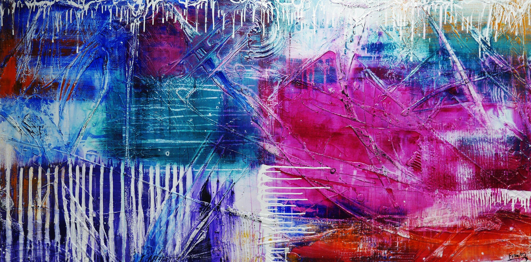 Grunge Utopia 240cm x 120cm Colourful Textured Abstract Painting (SOLD)-Abstract-[Franko_Artist]-[Australian_artist]-[Gold_Coast]-[Brisbane]-[modern]-[contemporary]-[original]-[Large_artwork]-Franklin Art Studio