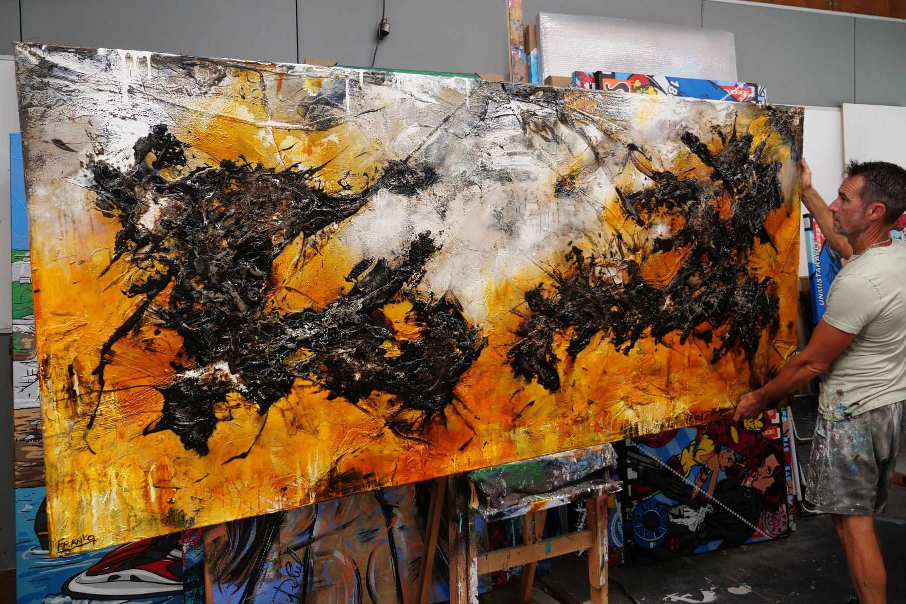 Grunged Sienna 270cm x 120cm Sienna Black Textured Abstract Painting (SOLD)-Abstract-[Franko_Artist]-[The_Block]-[Dream_Homes]-[ideas]- [Grand_Designs]-Franklin Art Studio