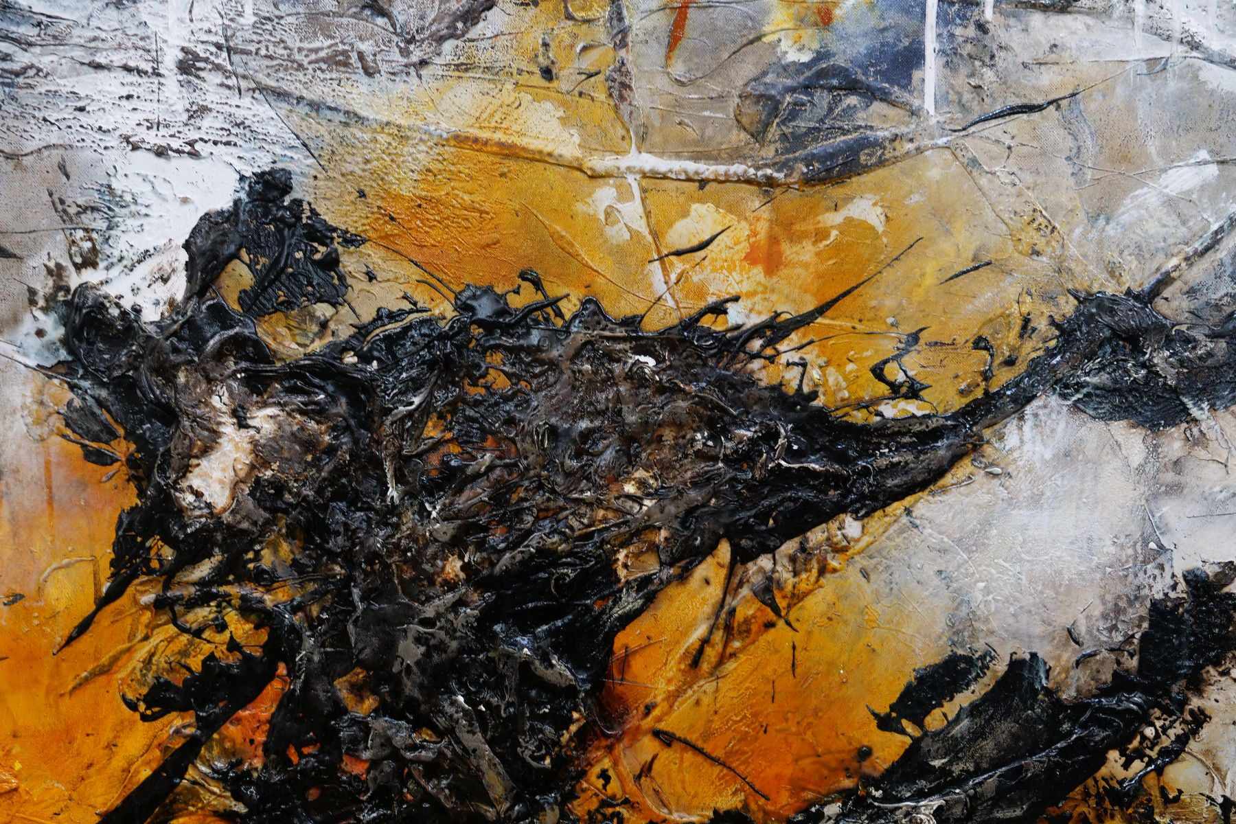 Grunged Sienna 270cm x 120cm Sienna Black Textured Abstract Painting (SOLD)