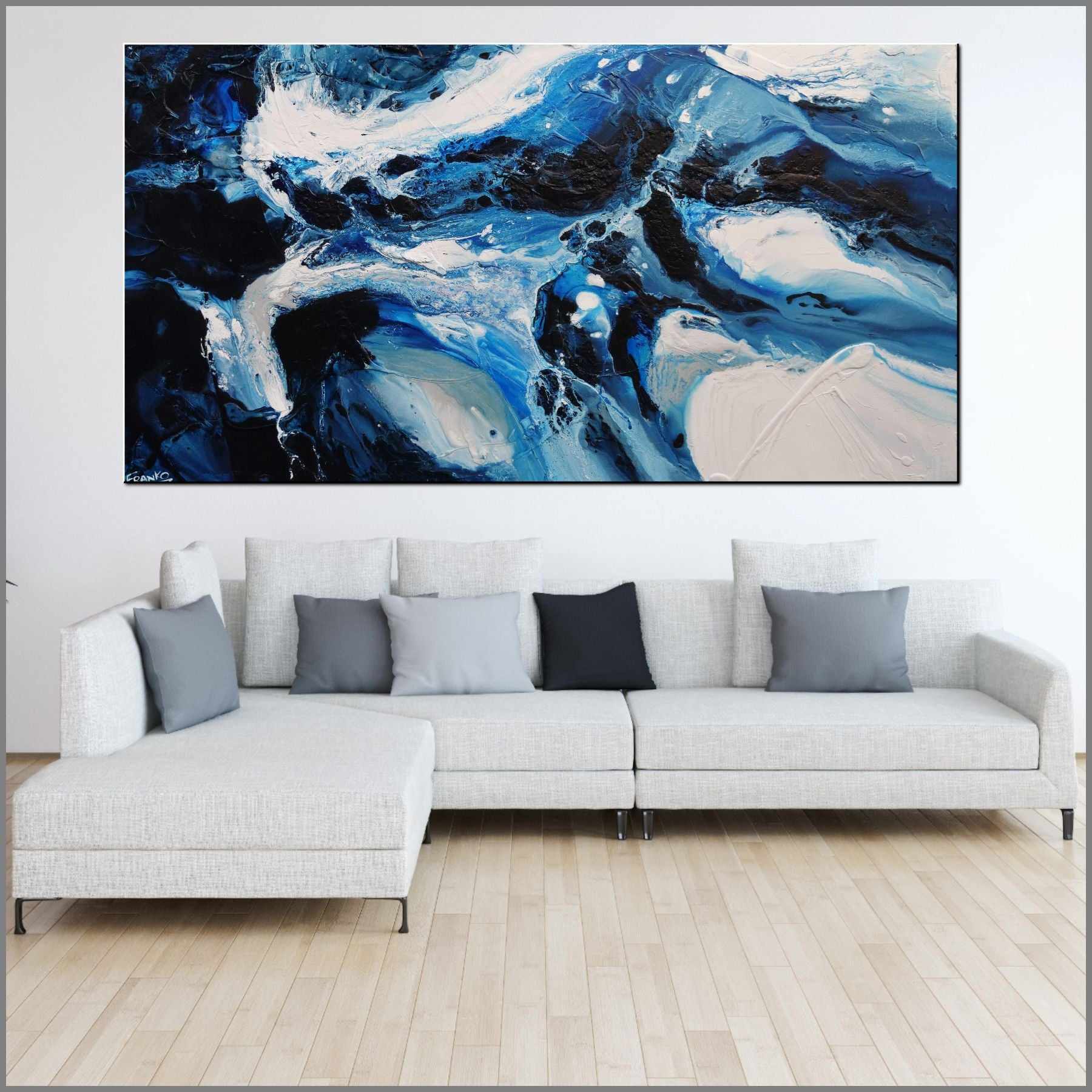 Hamptons Rush 190cm x 100cm Blue White Textured Abstract Painting (SOLD)-Abstract-[Franko_Artist]-[Australian_artist]-[Gold_Coast]-[Brisbane]-[modern]-[contemporary]-[original]-[Large_artwork]-[The_Block]-[Dream_Homes]-[ideas]-[Grand_Designs]-[Art_Lover]-Franklin Art Studio