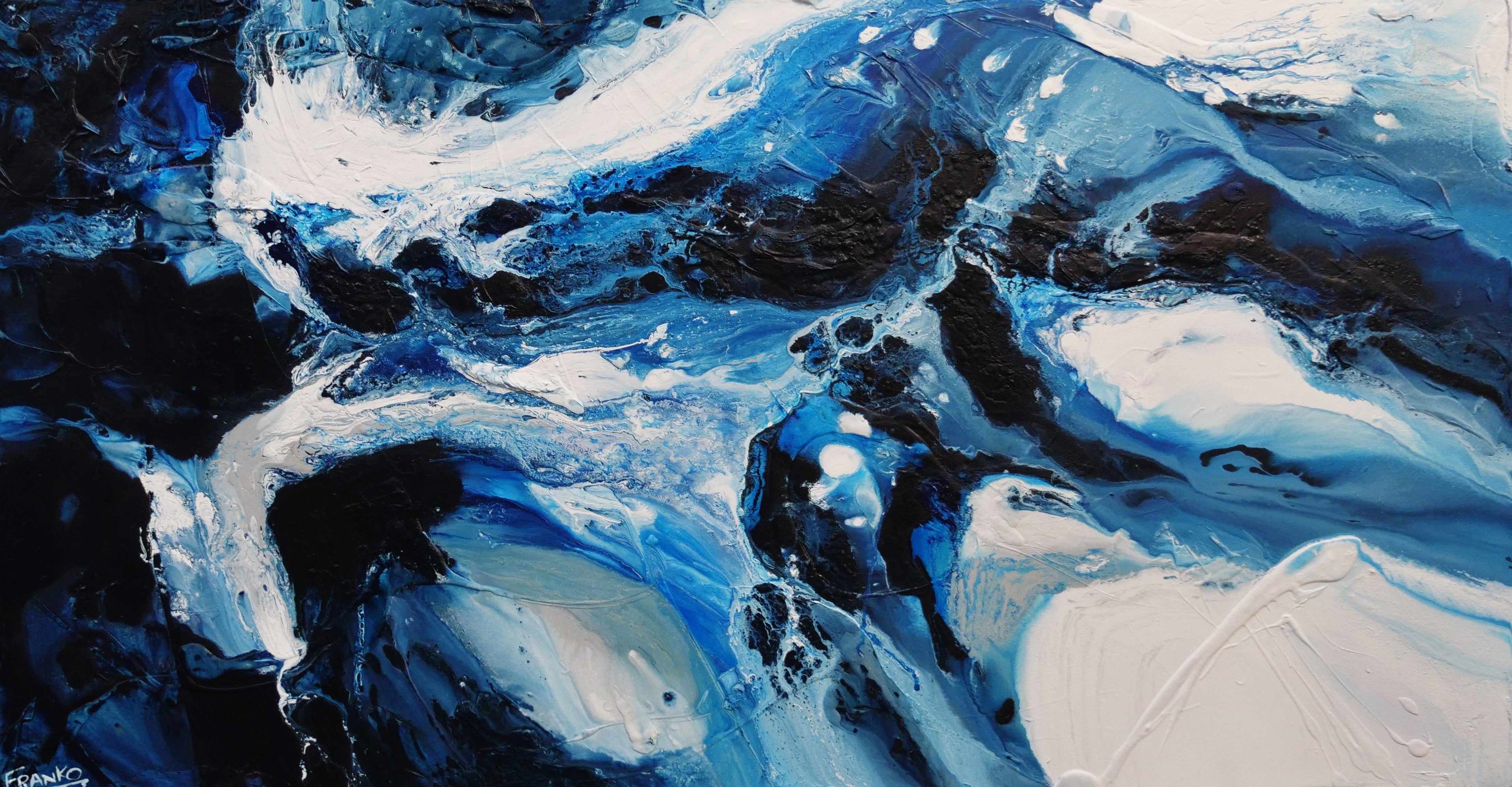 Hamptons Rush 190cm x 100cm Blue White Textured Abstract Painting (SOLD)-Abstract-[Franko_Artist]-[Australian_artist]-[Gold_Coast]-[Brisbane]-[modern]-[contemporary]-[original]-[Large_artwork]-Franklin Art Studio