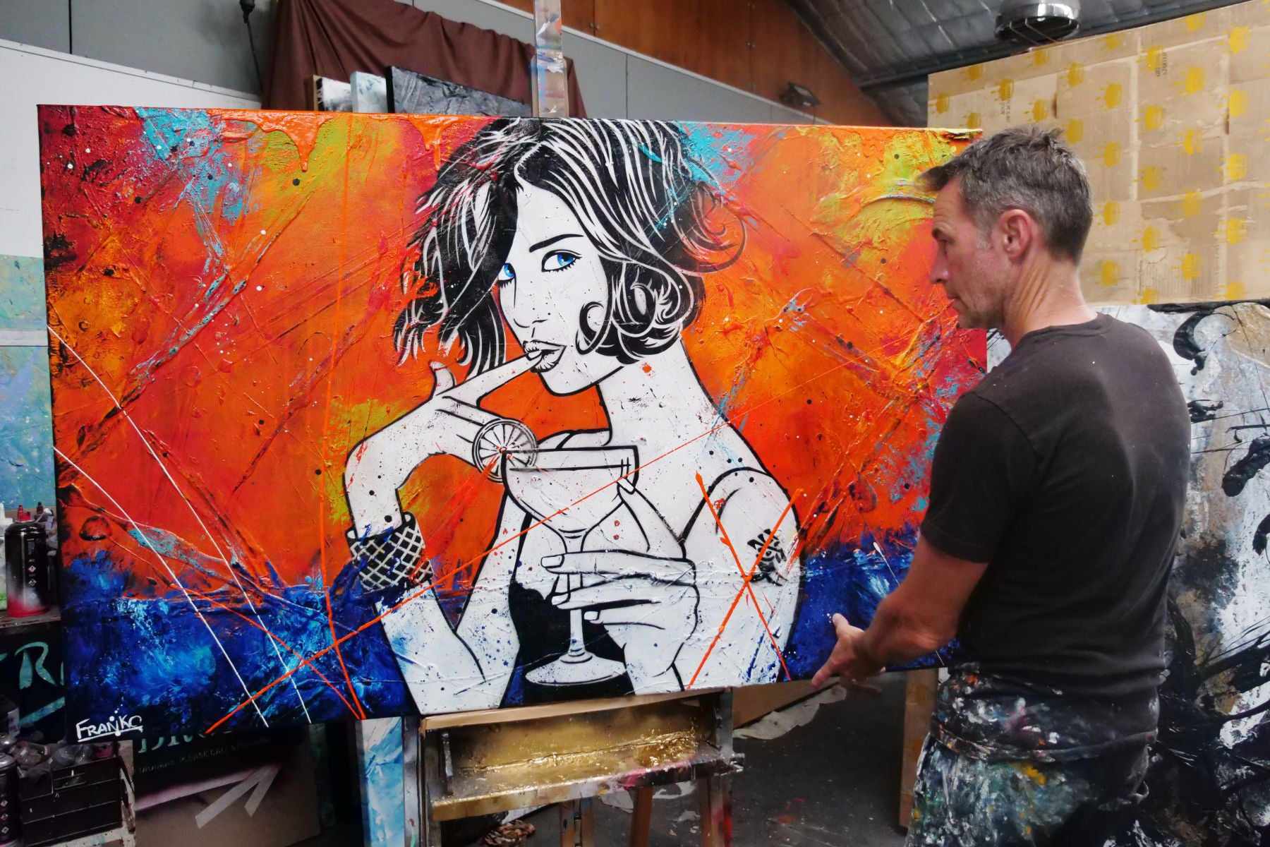 Happy Cocktail Hour 160cm x 100cm Textured Urban Pop Art Painting (SOLD)-Urban Pop Art-[Franko_Artist]-[The_Block]-[Dream_Homes]-[ideas]- [Grand_Designs]-Franklin Art Studio
