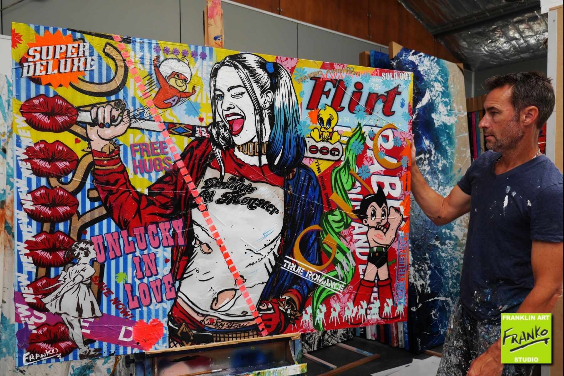 Harley Quinns Tweety 140cm x 100cm Harley Quinn Textured Urban Pop Art Painting (SOLD)-urban pop-[Franko_Artist]-[The_Block]-[Dream_Homes]-[ideas]- [Grand_Designs]-Franklin Art Studio