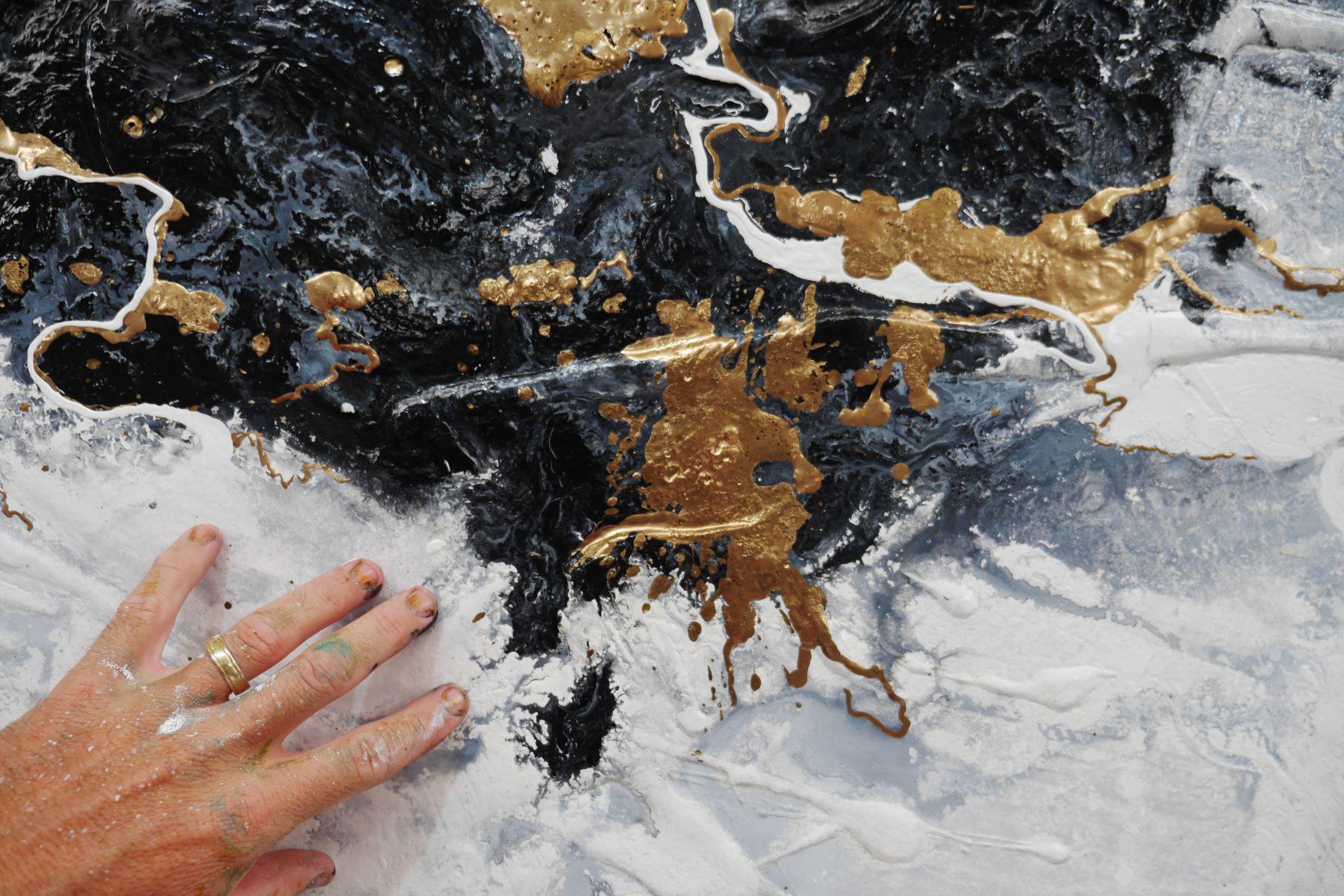 Held For Ransome 270cm x 120cm Black White Gold Grey Textured Abstract Painting (SOLD)