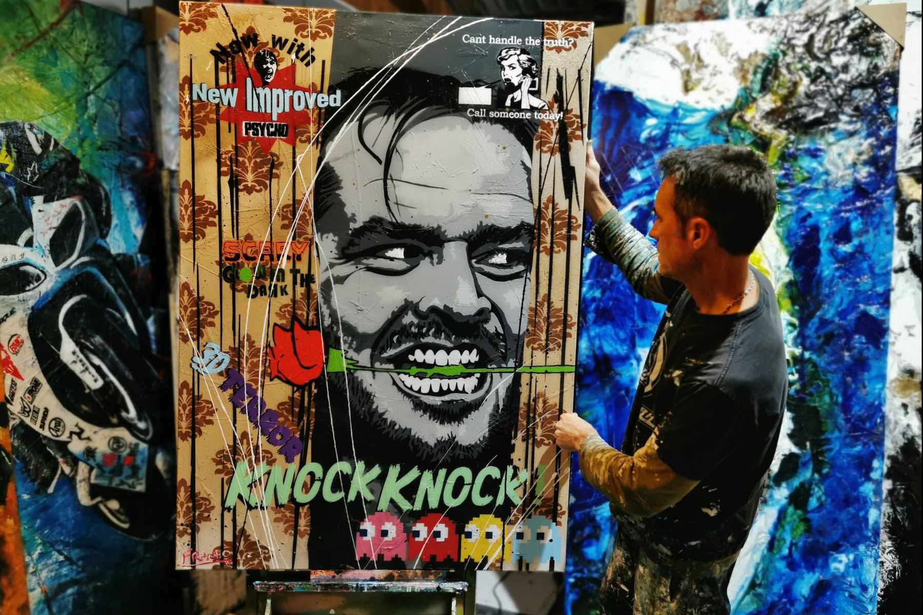 Here's Johnny 140cm x 100cm The Shining Textured Urban Pop Art Painting (SOLD)-Urban Pop Art-[Franko_Artist]-[The_Block]-[Dream_Homes]-[ideas]- [Grand_Designs]-Franklin Art Studio