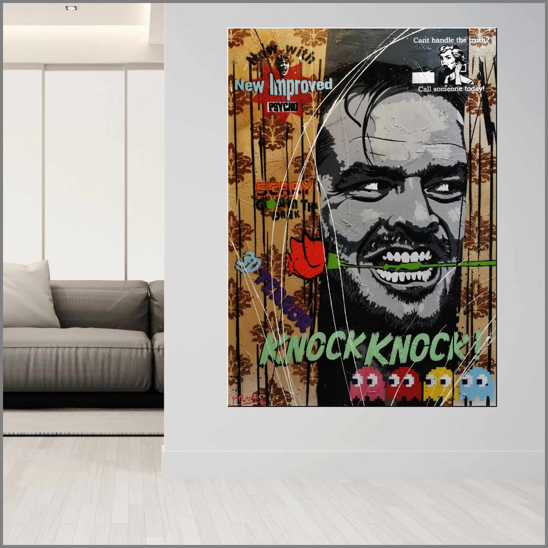 Here's Johnny 140cm x 100cm The Shining Textured Urban Pop Art Painting (SOLD)-Urban Pop Art-[Franko_Artist]-[Australian_artist]-[Gold_Coast]-[Brisbane]-[modern]-[contemporary]-[original]-[Large_artwork]-[The_Block]-[Dream_Homes]-[ideas]-[Grand_Designs]-[Art_Lover]-Franklin Art Studio