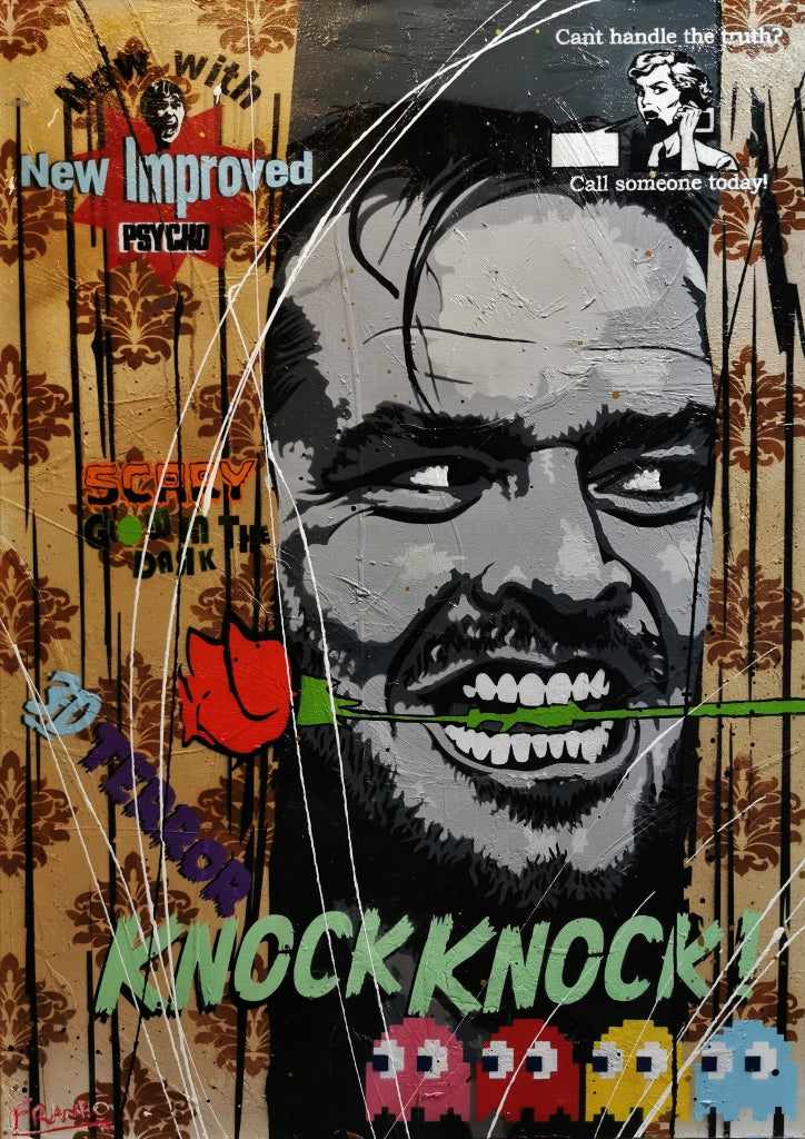 Here's Johnny 140cm x 100cm The Shining Textured Urban Pop Art Painting (SOLD)-Urban Pop Art-[Franko_Artist]-[Australian_artist]-[Gold_Coast]-[Brisbane]-[modern]-[contemporary]-[original]-[Large_artwork]-Franklin Art Studio