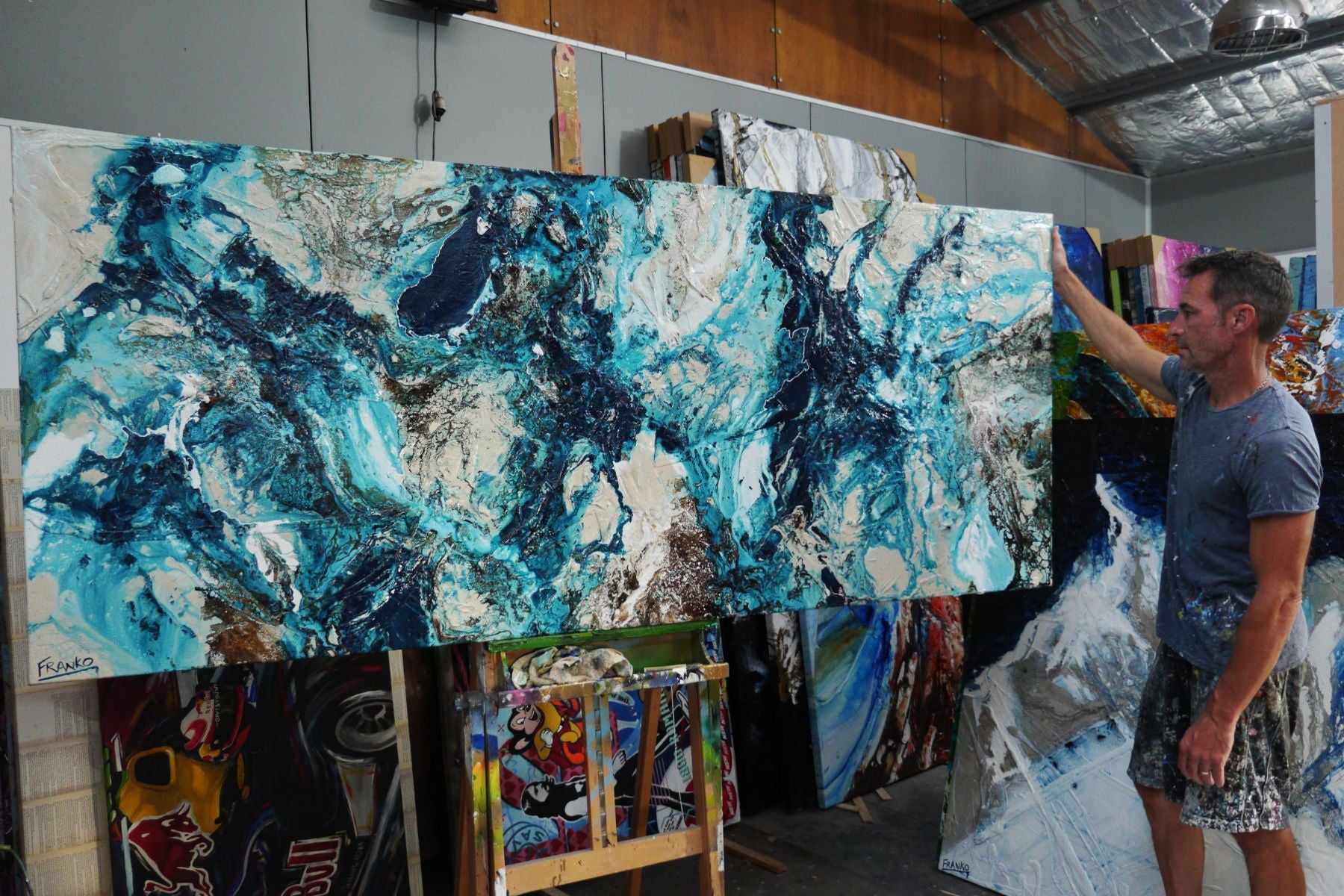 Honey Jumble 240cm x 100cm Blue Honey Textured Abstract Painting (SOLD)-Abstract-[Franko_Artist]-[The_Block]-[Dream_Homes]-[ideas]- [Grand_Designs]-Franklin Art Studio