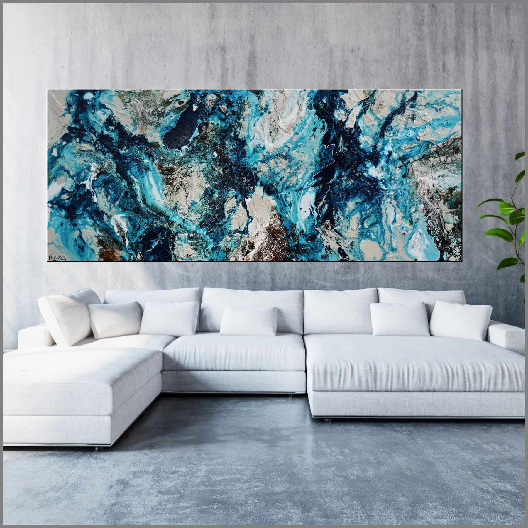 Honey Jumble 240cm x 100cm Blue Honey Textured Abstract Painting (SOLD)-Abstract-[Franko_Artist]-[Australian_artist]-[Gold_Coast]-[Brisbane]-[modern]-[contemporary]-[original]-[Large_artwork]-[The_Block]-[Dream_Homes]-[ideas]-[Grand_Designs]-[Art_Lover]-Franklin Art Studio