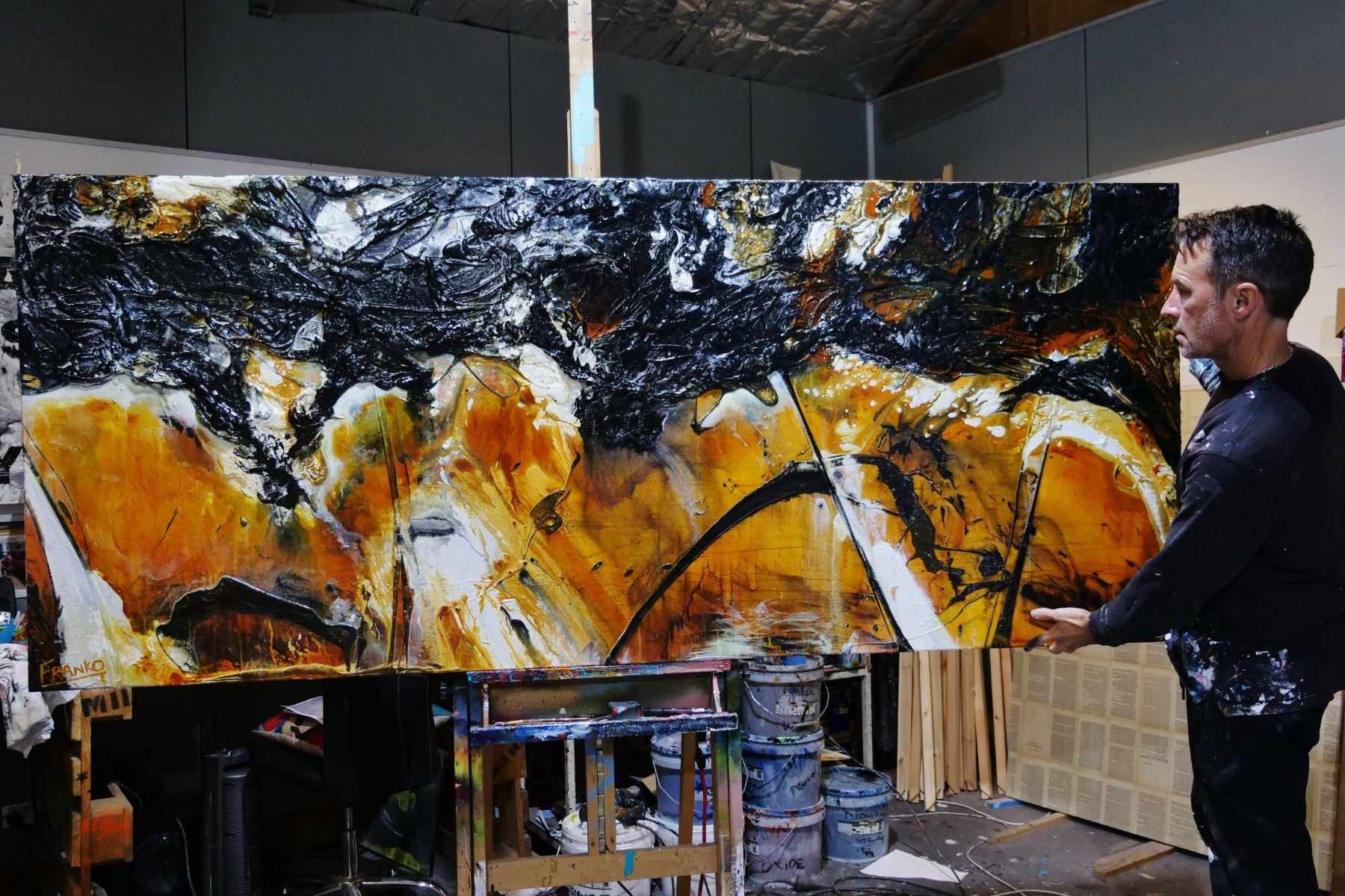 Honey Pot 240cm x 120cm Black Sienna Textured Abstract Painting (SOLD)-Abstract-[Franko_Artist]-[The_Block]-[Dream_Homes]-[ideas]- [Grand_Designs]-Franklin Art Studio
