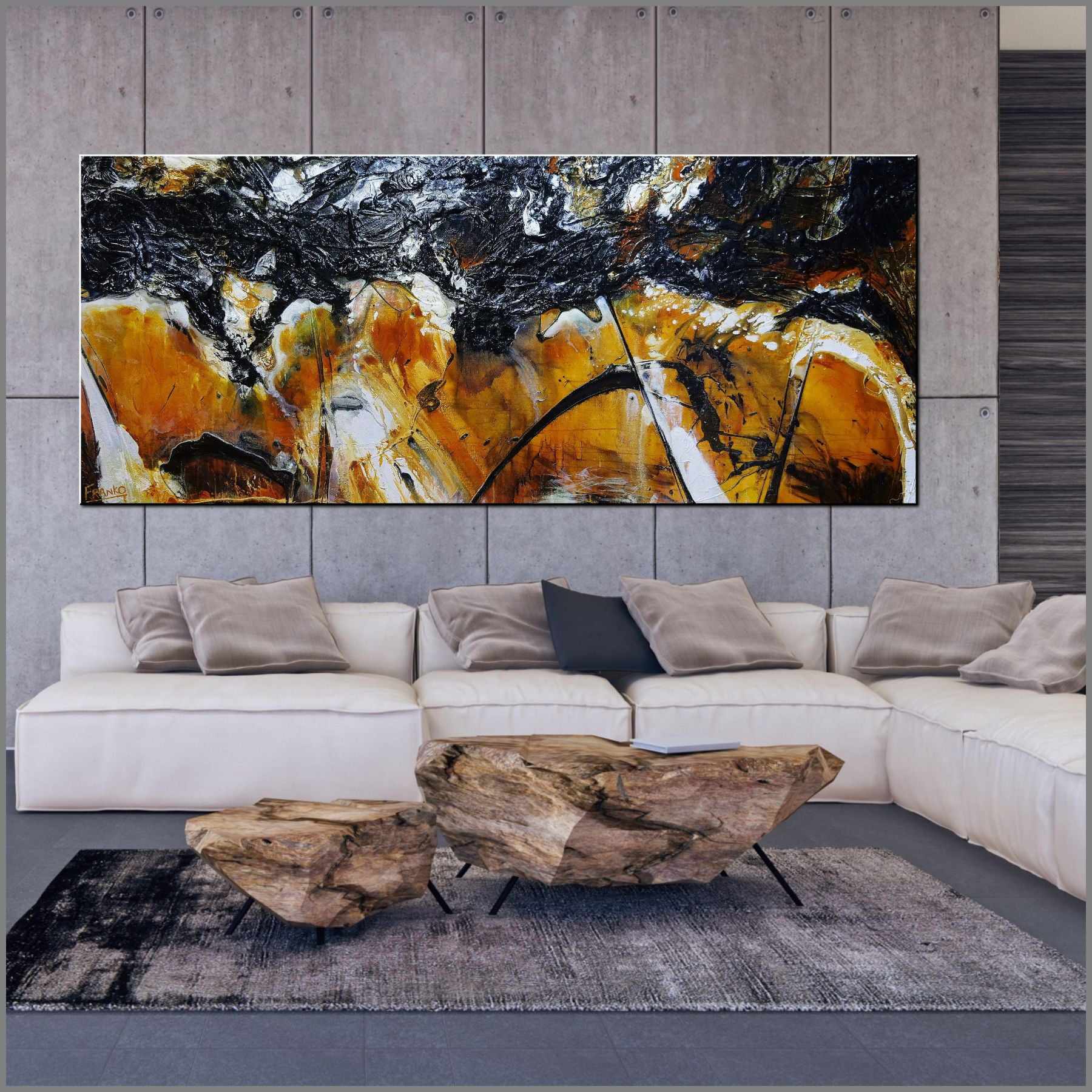 Honey Pot 240cm x 120cm Black Sienna Textured Abstract Painting (SOLD)-Abstract-[Franko_Artist]-[Australian_artist]-[Gold_Coast]-[Brisbane]-[modern]-[contemporary]-[original]-[Large_artwork]-[The_Block]-[Dream_Homes]-[ideas]-[Grand_Designs]-[Art_Lover]-Franklin Art Studio