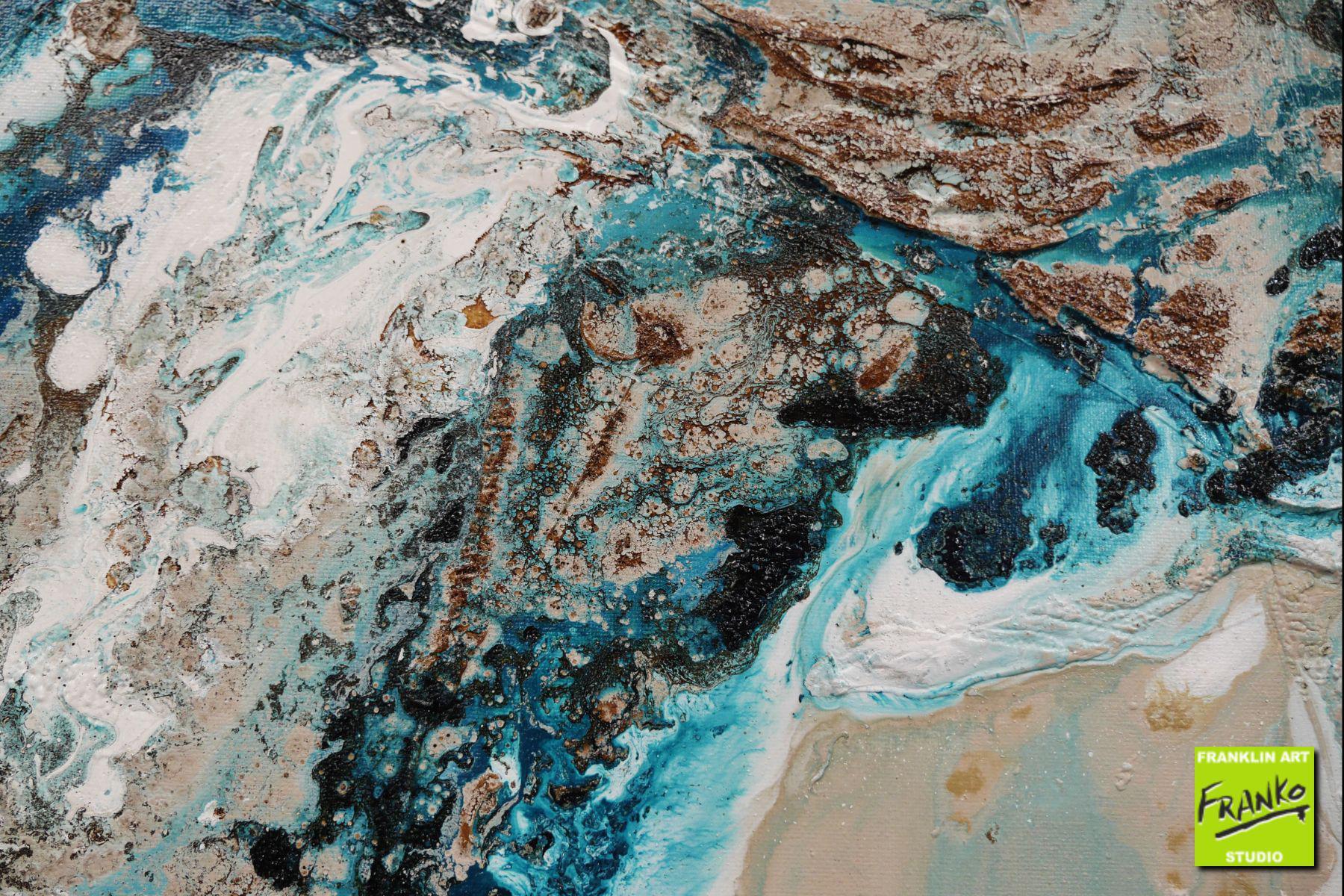 Honey & Teal 200cm x 80cm Cream Teal Textured Abstract Painting (SOLD)