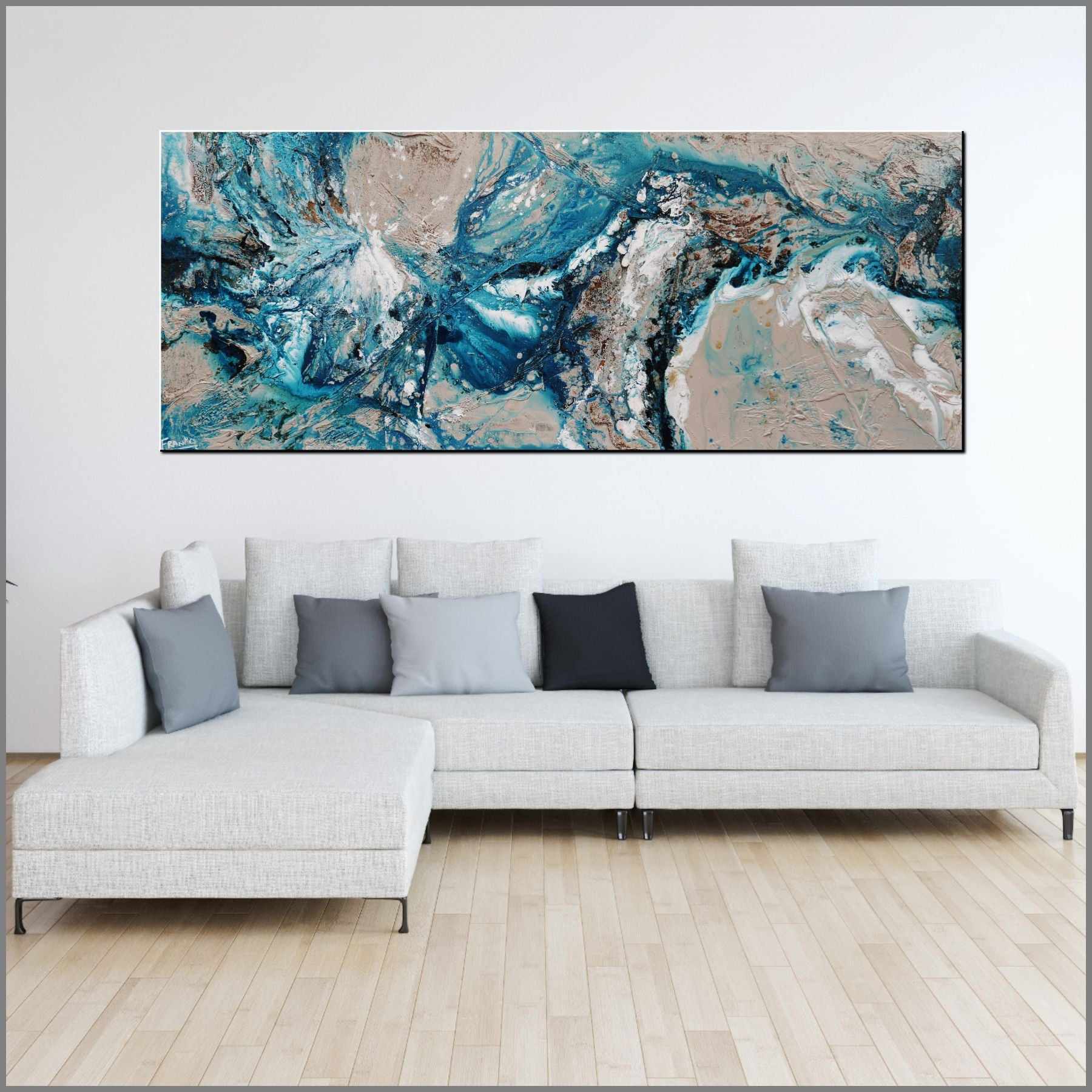 Honey & Teal 200cm x 80cm Cream Teal Textured Abstract Painting (SOLD)-Abstract-[Franko_Artist]-[Australian_artist]-[Gold_Coast]-[Brisbane]-[modern]-[contemporary]-[original]-[Large_artwork]-[The_Block]-[Dream_Homes]-[ideas]-[Grand_Designs]-[Art_Lover]-Franklin Art Studio