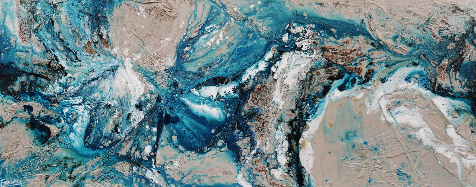 Honey & Teal 200cm x 80cm Cream Teal Textured Abstract Painting (SOLD)-Abstract-[Franko_Artist]-[Australian_artist]-[Gold_Coast]-[Brisbane]-[modern]-[contemporary]-[original]-[Large_artwork]-Franklin Art Studio