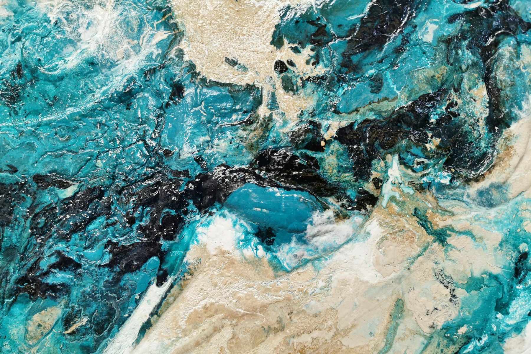 Honey and Southern Atmosphere 200cm x 80cm Teal Cream Textured Abstract Painting (SOLD)-Abstract-[Franko]-[Artist]-[Australia]-[Painting]-Franklin Art Studio